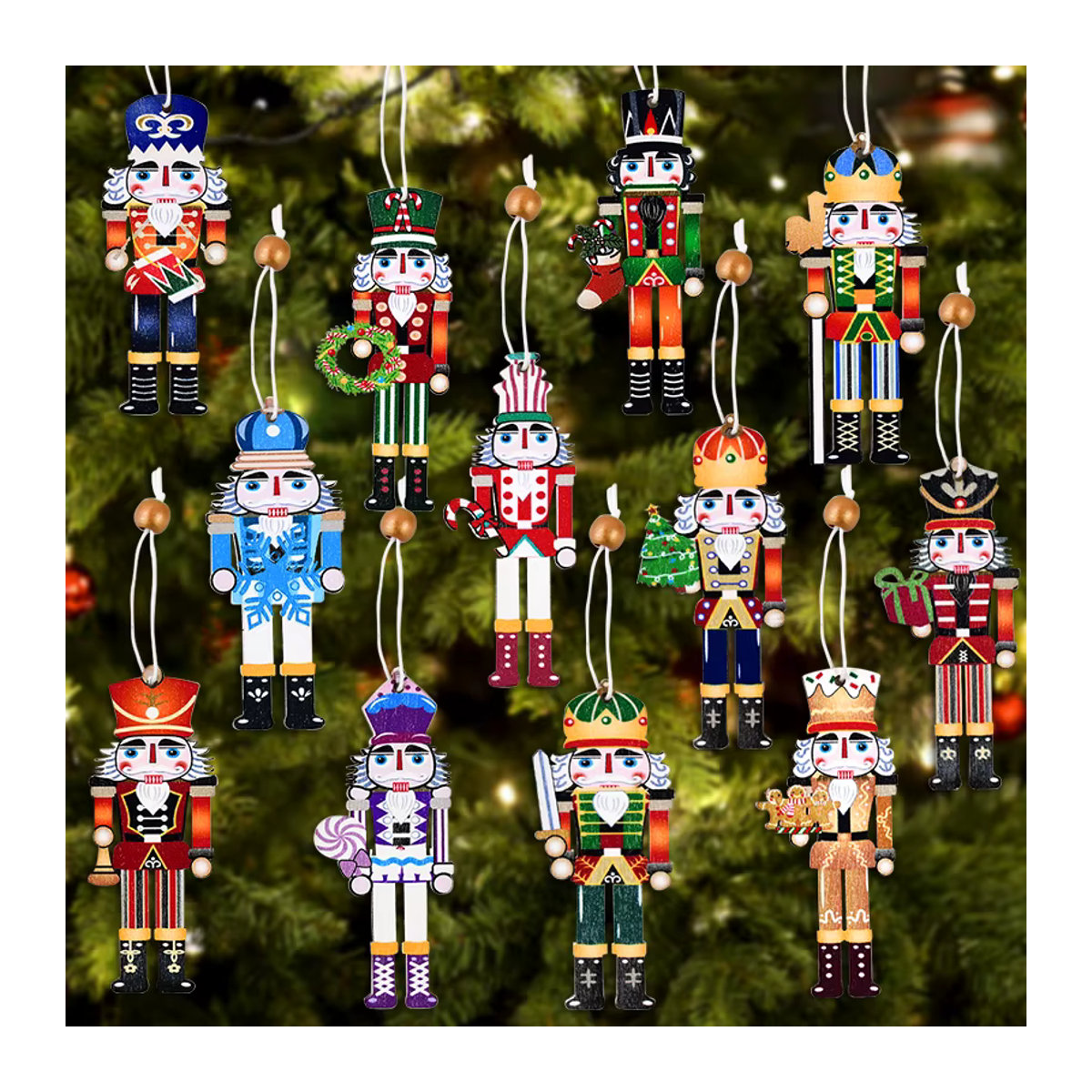 9 Stück ZQNYCY Nussknacker Holz Anhänger als rustikale Weihnachtsbaum Ornamente in Mehrfarbig - Bild 3