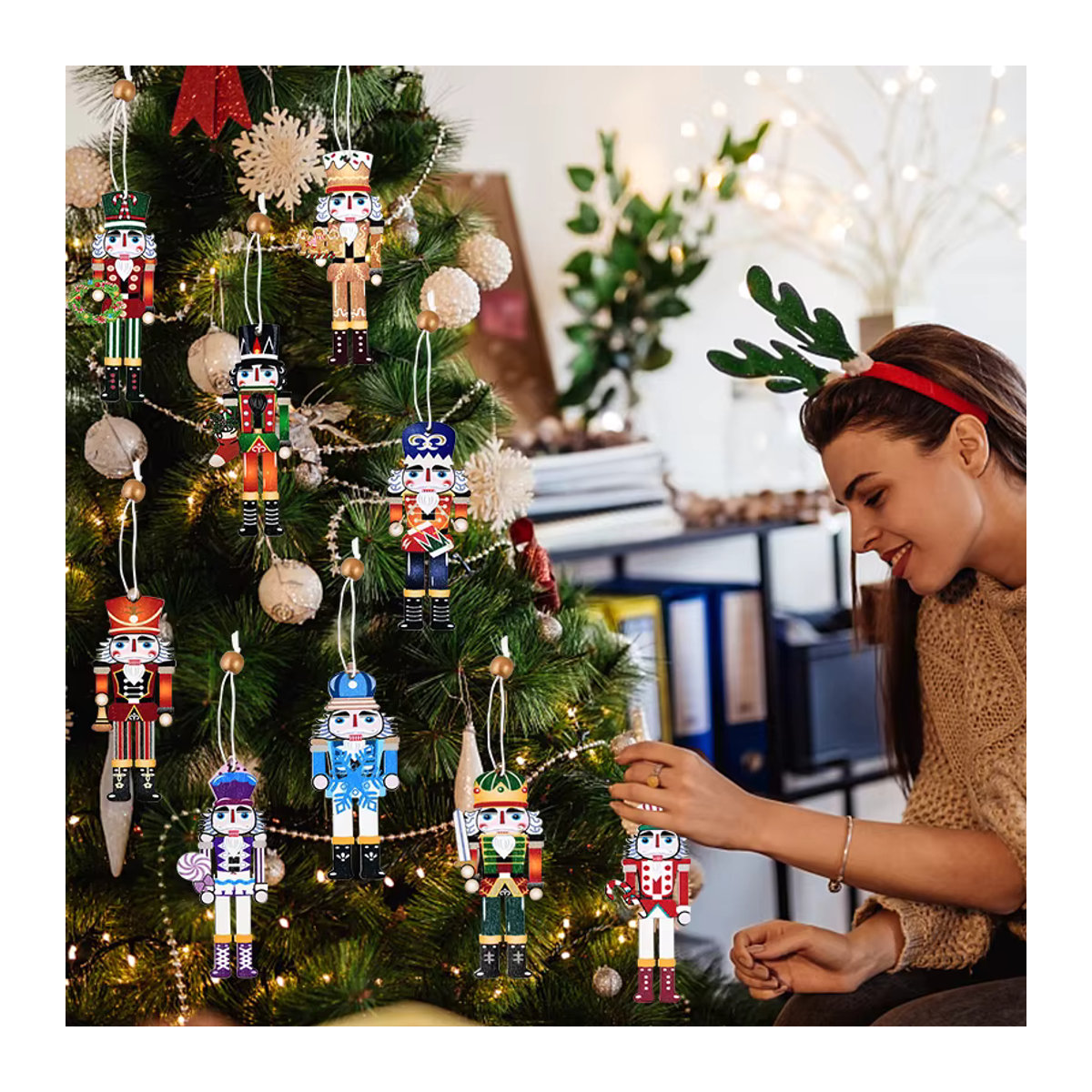 9 Stück ZQNYCY Nussknacker Holz Anhänger als rustikale Weihnachtsbaum Ornamente in Mehrfarbig - Bild 4