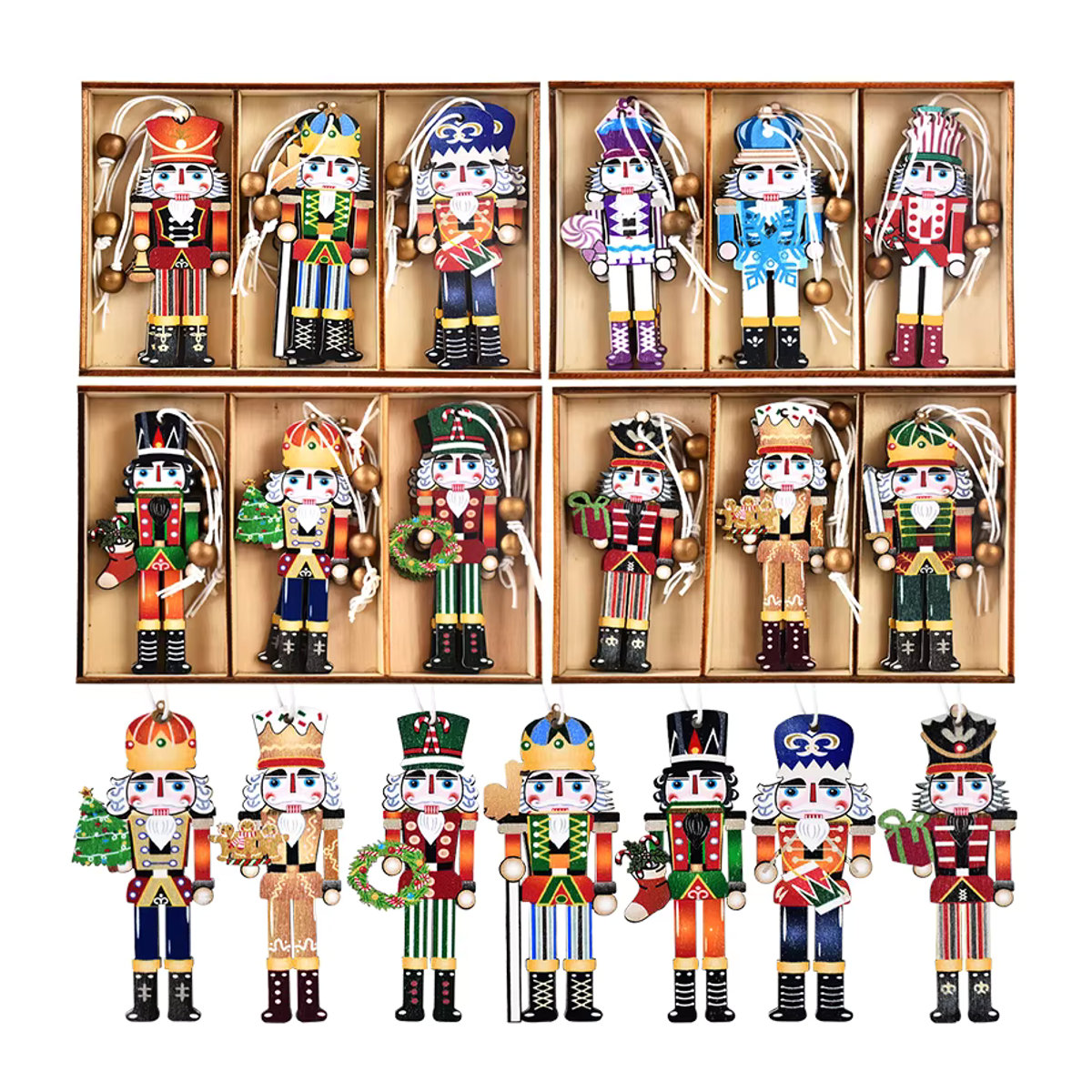 9 Stück ZQNYCY Nussknacker Holz Anhänger als rustikale Weihnachtsbaum Ornamente in Mehrfarbig - Bild 5