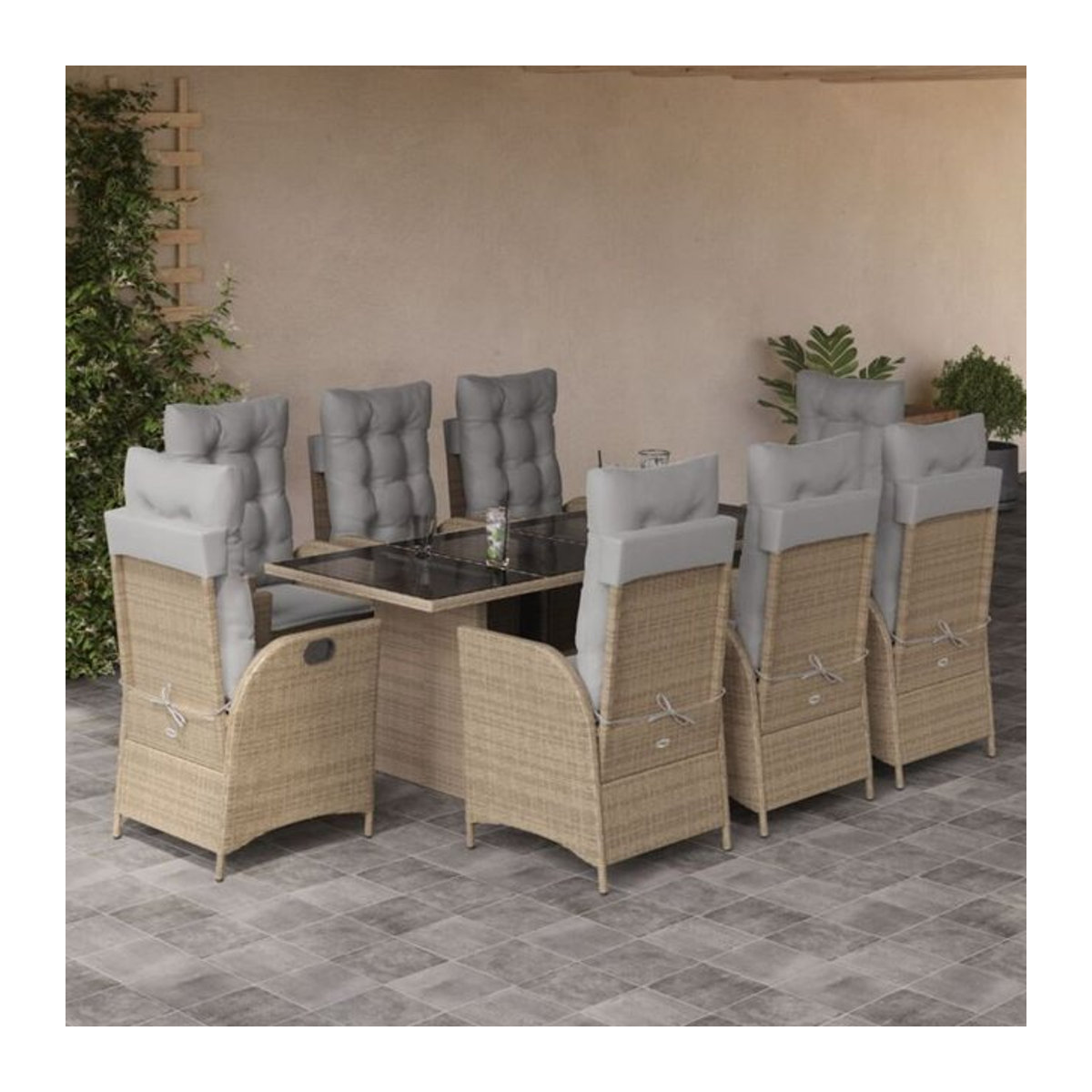 9-teilige Garten-Essgruppe aus Poly-Rattan mit Kissen in Grau und Beige von vidaxl - Bild 1