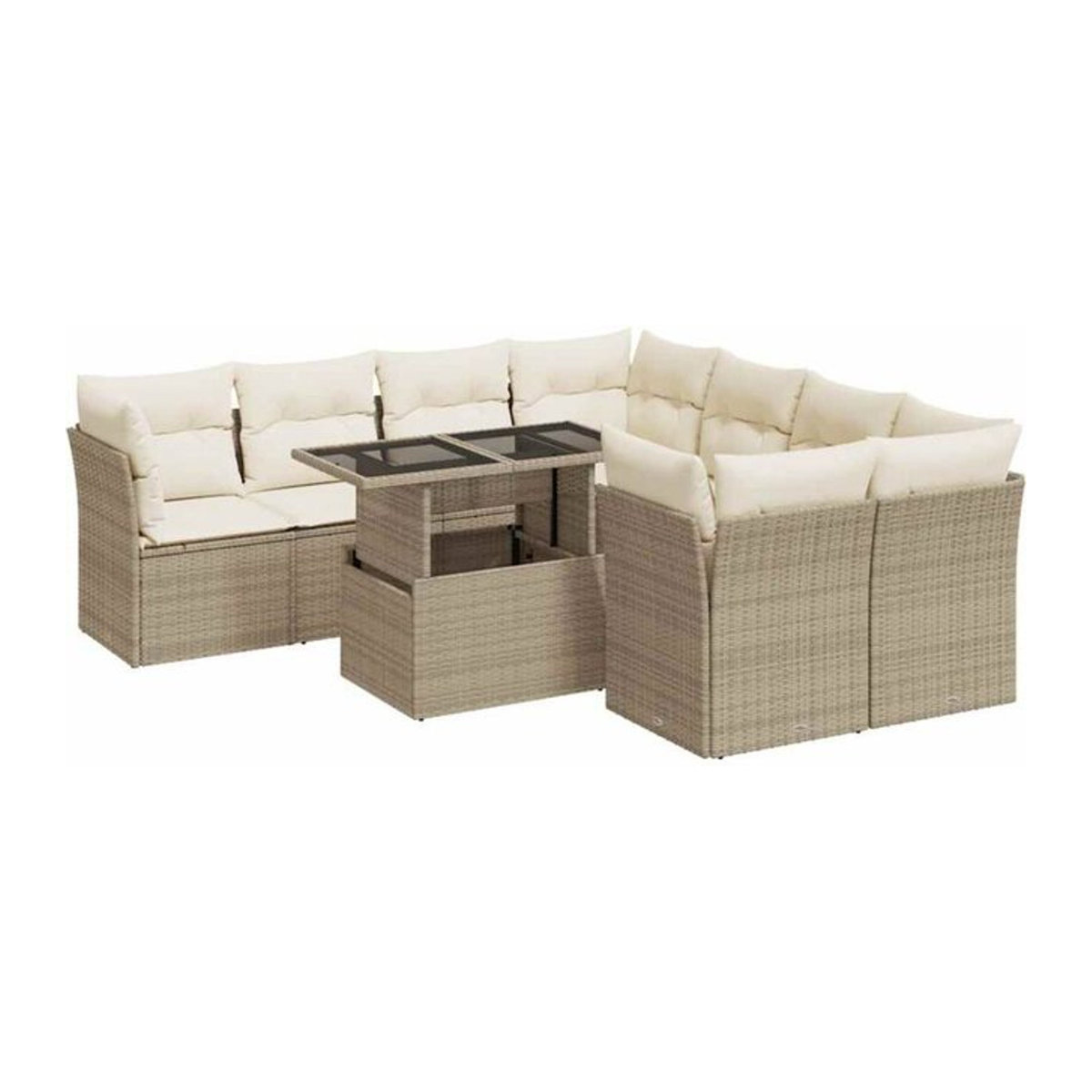 9-teilige Garten-Sofagarnitur mit Kissen aus Polyrattan in Beige von vidaxl - Bild 1