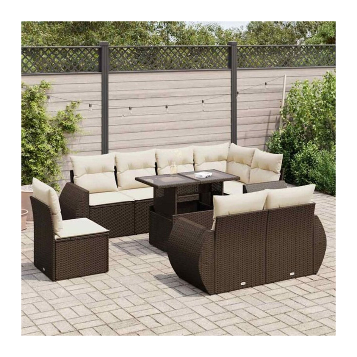 9-teilige Garten-Sofagarnitur mit Kissen aus Polyrattan in Braun von vidaxl - Bild 1
