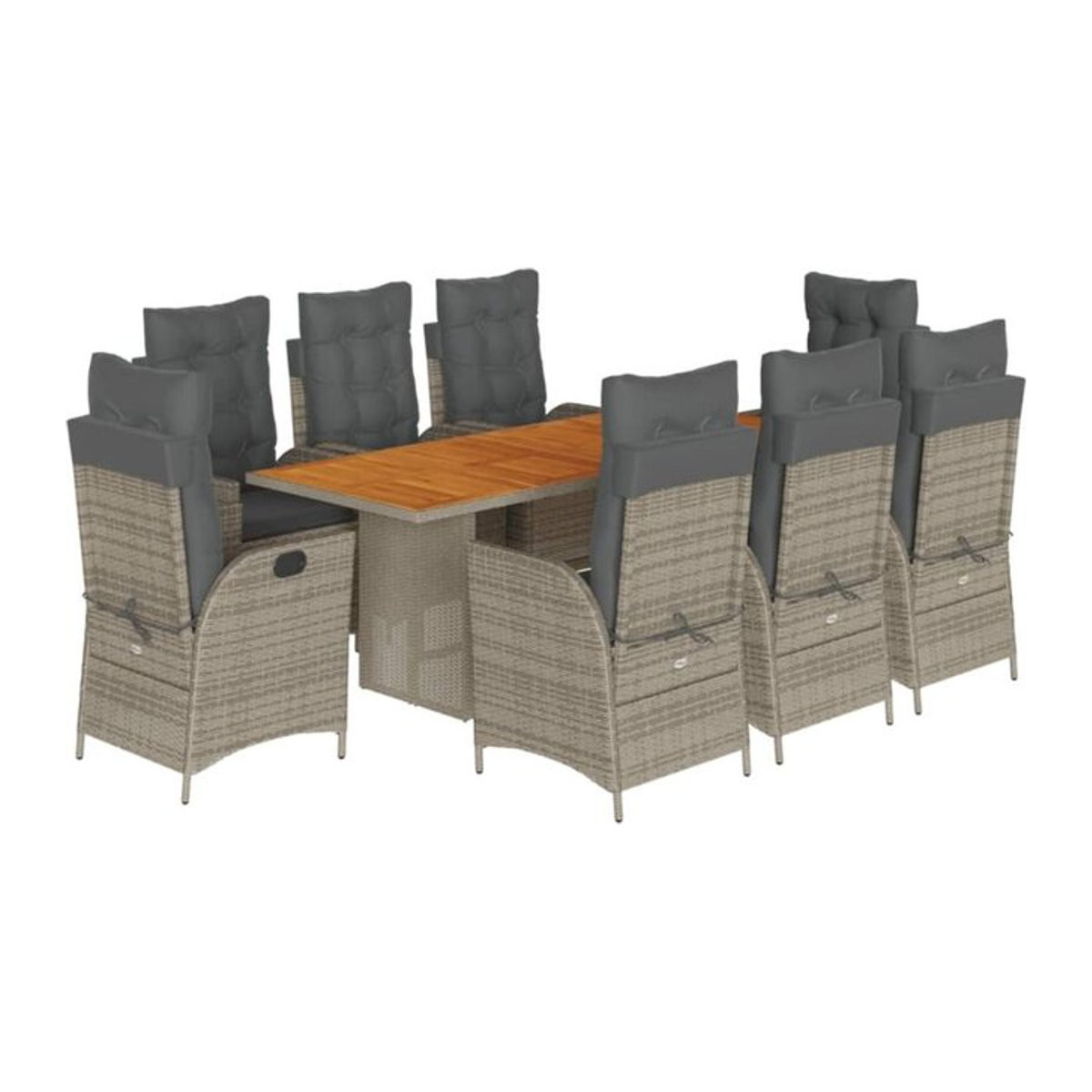 9-teilige moderne Garten-Essgruppe aus Poly-Rattan mit Kissen in Grau von vidaxl - Bild 1