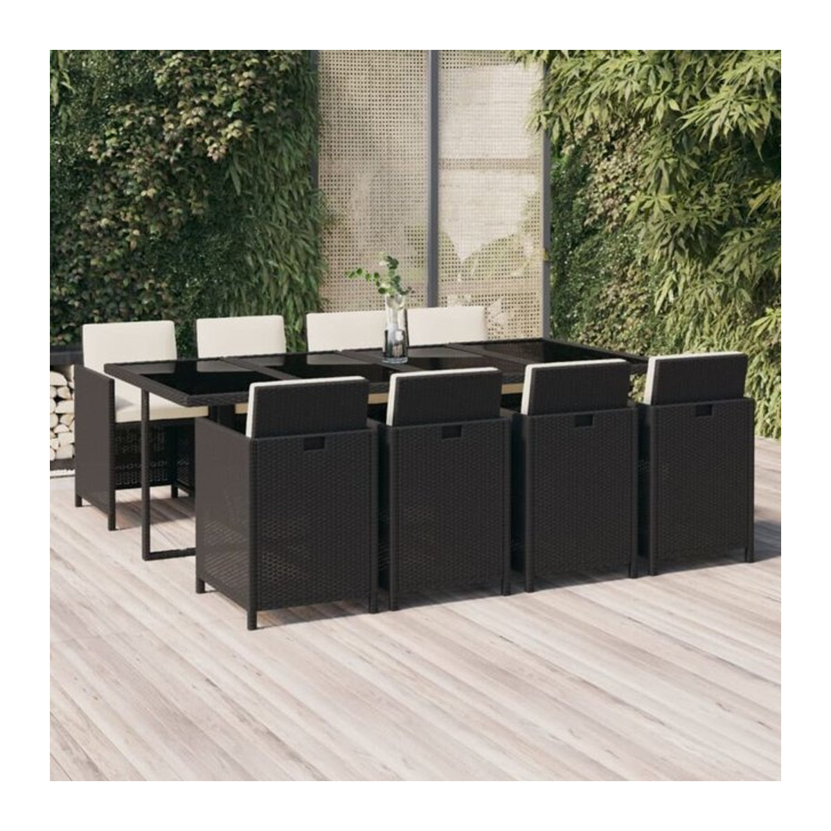 9-teilige moderne Garten-Essgruppe aus Poly-Rattan mit Kissen in Schwarz und Creme von vidaxl - Bild 1