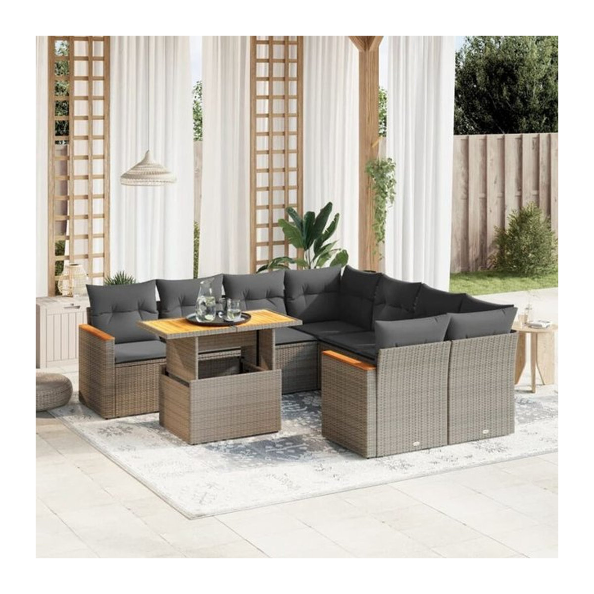 9-teilige moderne Garten-Sofagarnitur aus grauem Poly-Rattan mit Kissen von vidaxl - Bild 1