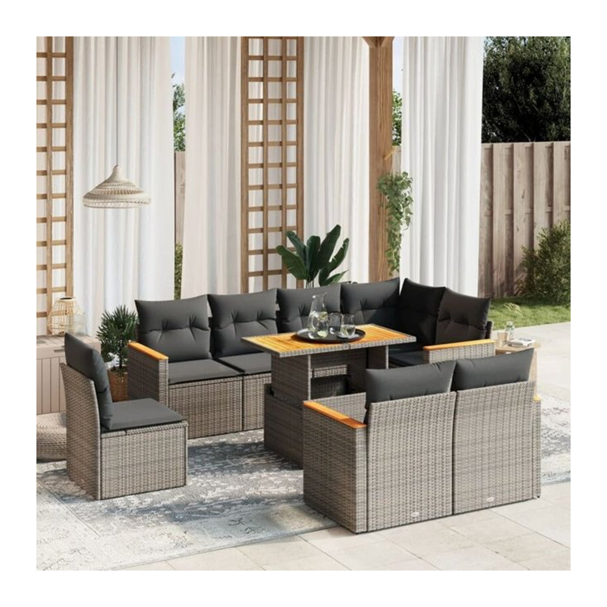 9-teilige moderne Garten-Sofagarnitur aus Poly-Rattan mit Kissen in Grau von vidaxl - Bild 1