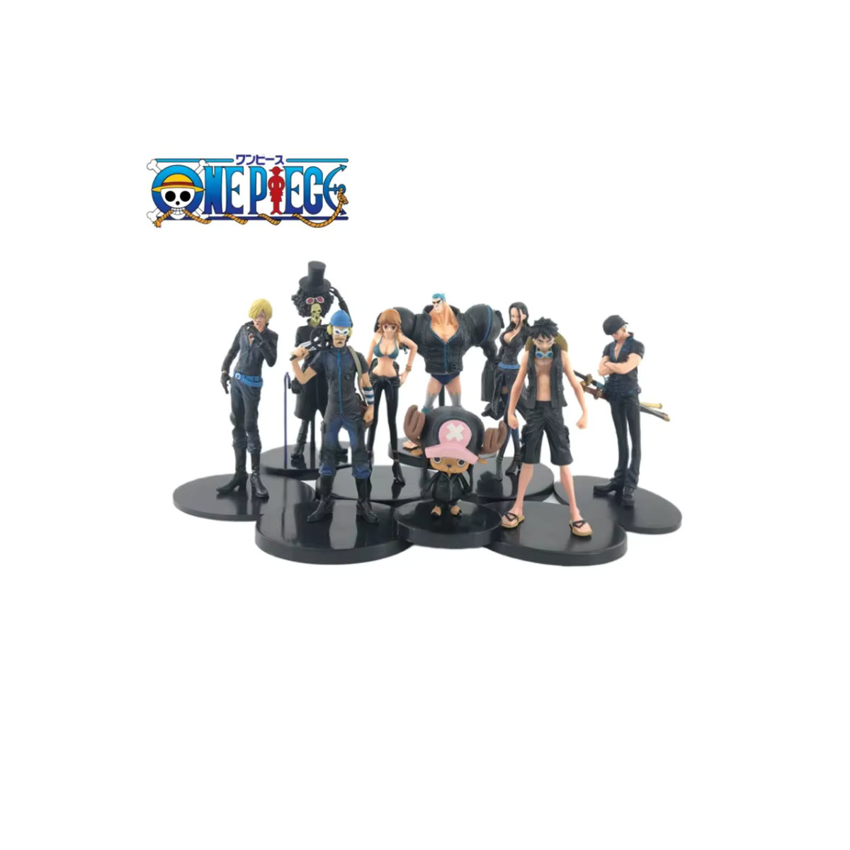 9-teiliges Bandai One Piece Anime-Figuren Set in Schwarz und Gold mit Luffy, Zoro, Sanji, Nami und Brook als Sammlermodelle aus Kunststoff - Bild 1