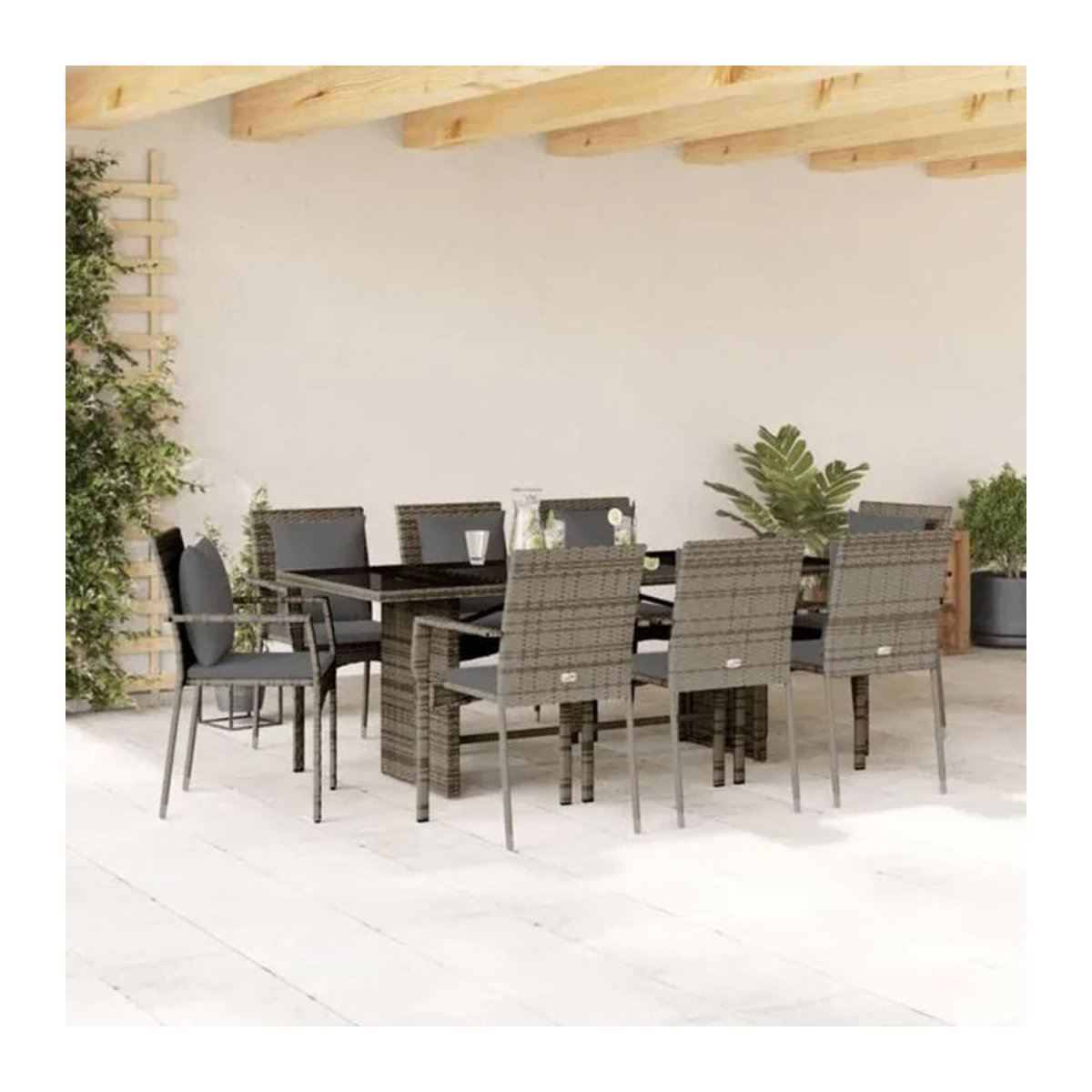 9-teiliges Gartenmöbel-Set aus Polyrattan mit Kissen in Grau von Vidaxl - Bild 1