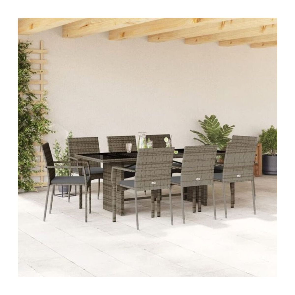 9-teiliges Gartenmöbel-Set aus Polyrattan mit Kissen in Grau von Vidaxl - Bild 1