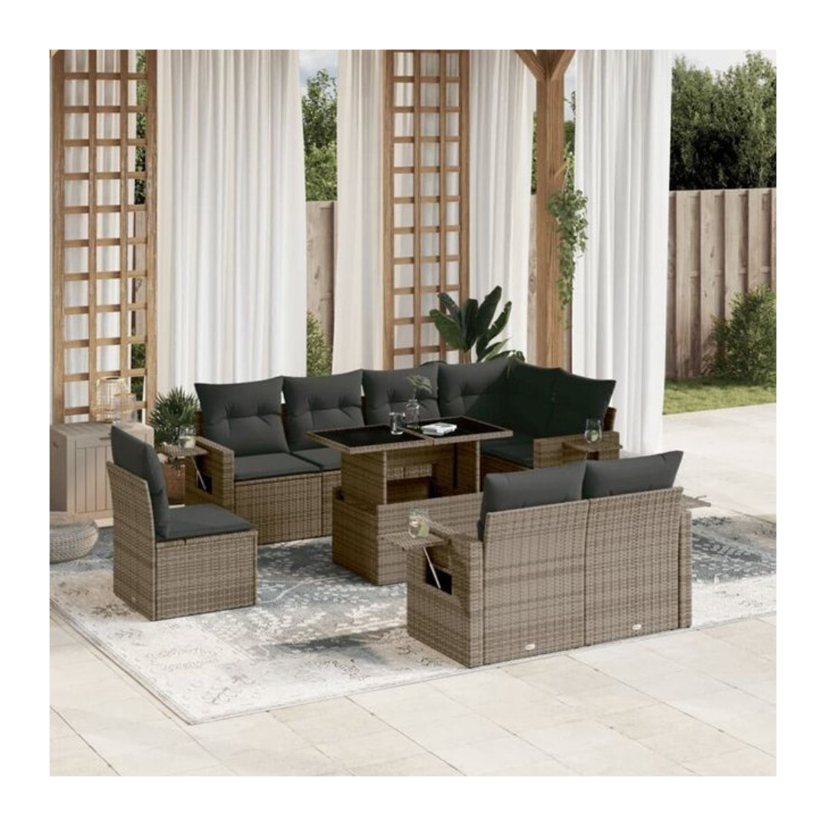 9-tlg. Garten-Sofagarnitur aus Poly-Rattan in Grau mit Kissen von vidaxl im modernen Design - Bild 1