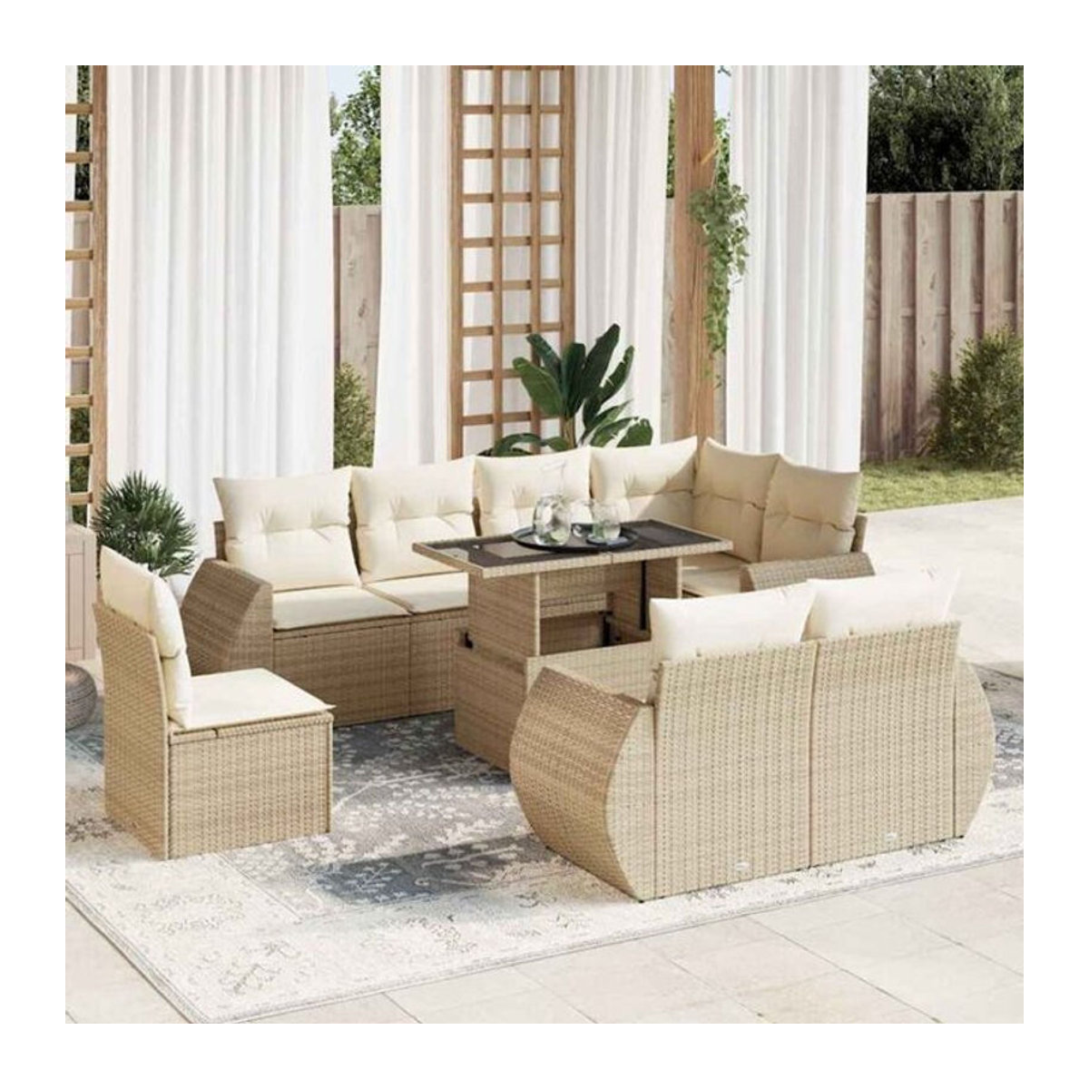 9-tlg. Garten-Sofagarnitur mit Kissen aus Polyrattan in Beige von Vidaxl - Bild 1