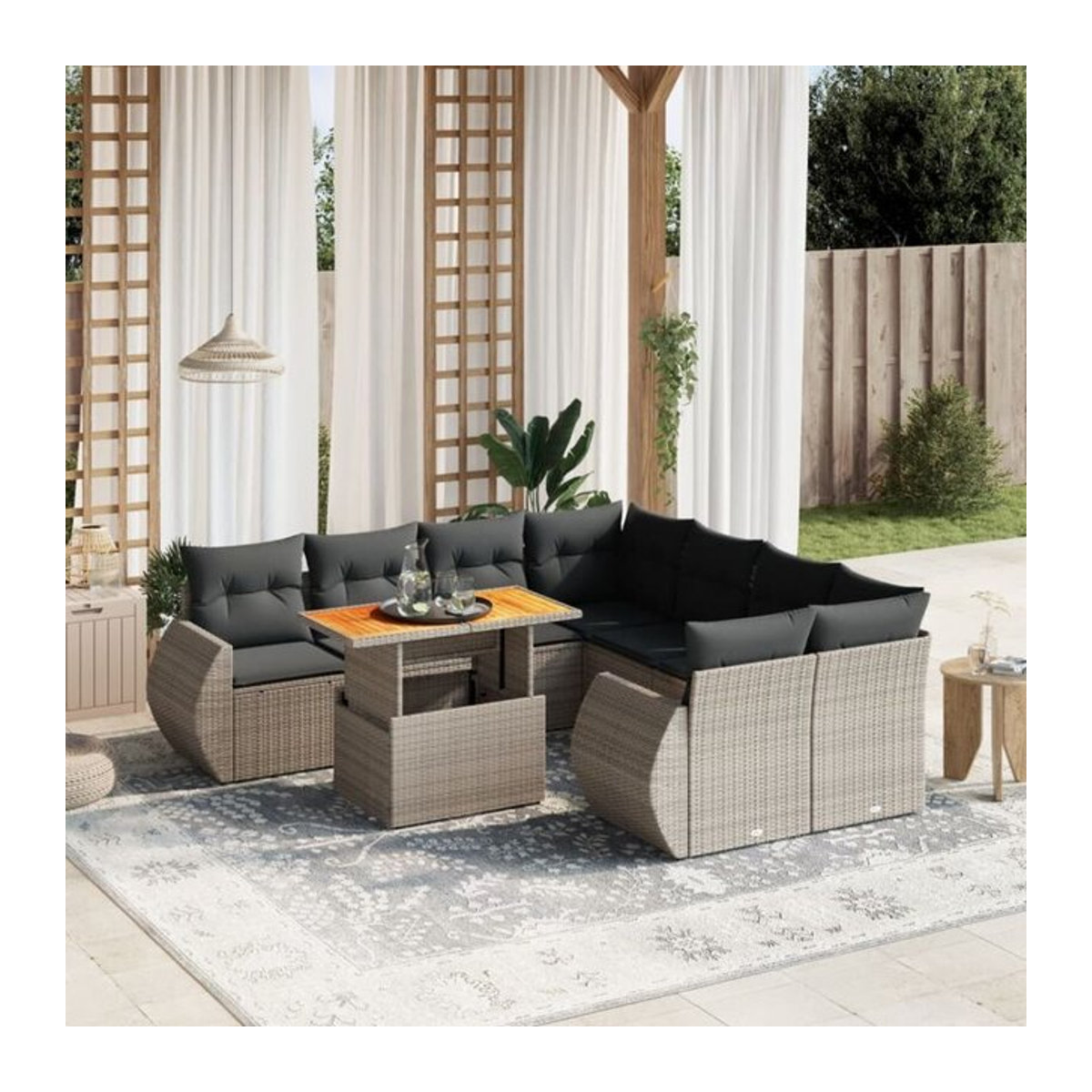 9-tlg. Garten-Sofagarnitur mit Kissen aus Polyrattan in Grau von Vidaxl - Bild 1