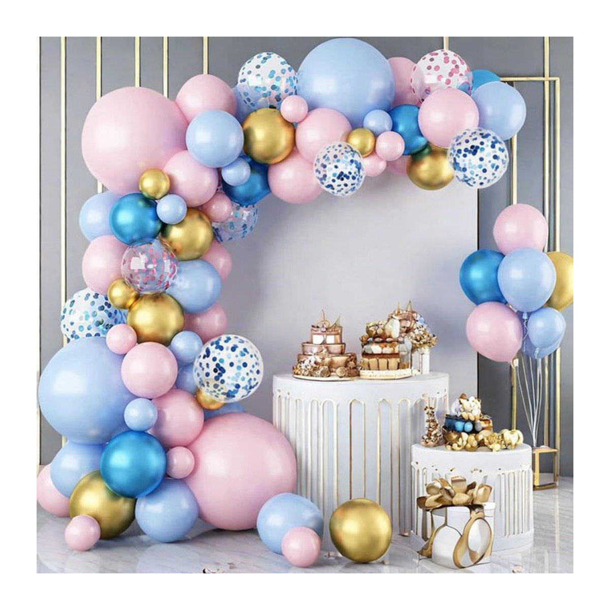 92-teiliges Latex-Ballon-Set in Rosa, Blau und Gold für deine Dekoration bei Geburtstagen, Hochzeiten oder zum Valentinstag - Bild 1