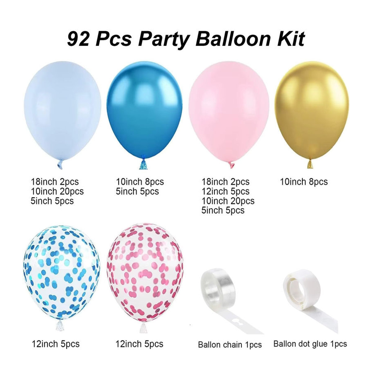 92-teiliges Latex-Ballon-Set in Rosa, Blau und Gold für deine Dekoration bei Geburtstagen, Hochzeiten oder zum Valentinstag - Bild 2