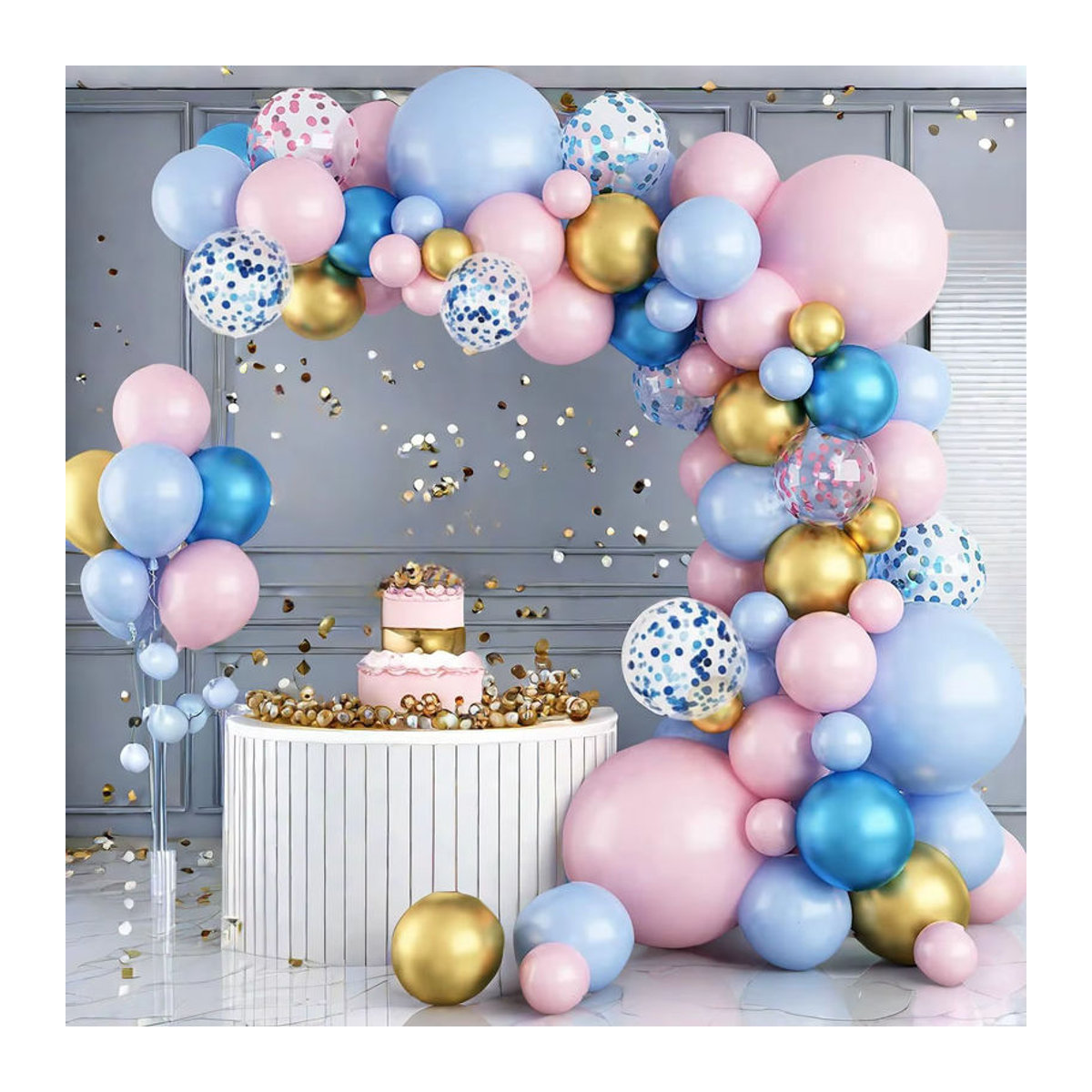 92-teiliges Latex-Ballon-Set in Rosa, Blau und Gold für deine Dekoration bei Geburtstagen, Hochzeiten oder zum Valentinstag - Bild 3