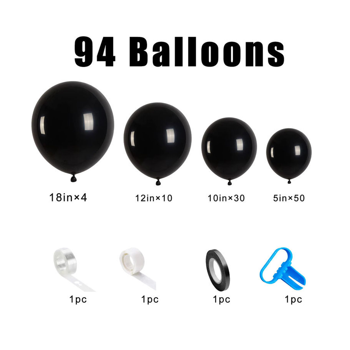 94-teiliges schwarzes Latex-Ballon-Set für Geburtstag, Hochzeit und Valentinstag in Rundform - Bild 2