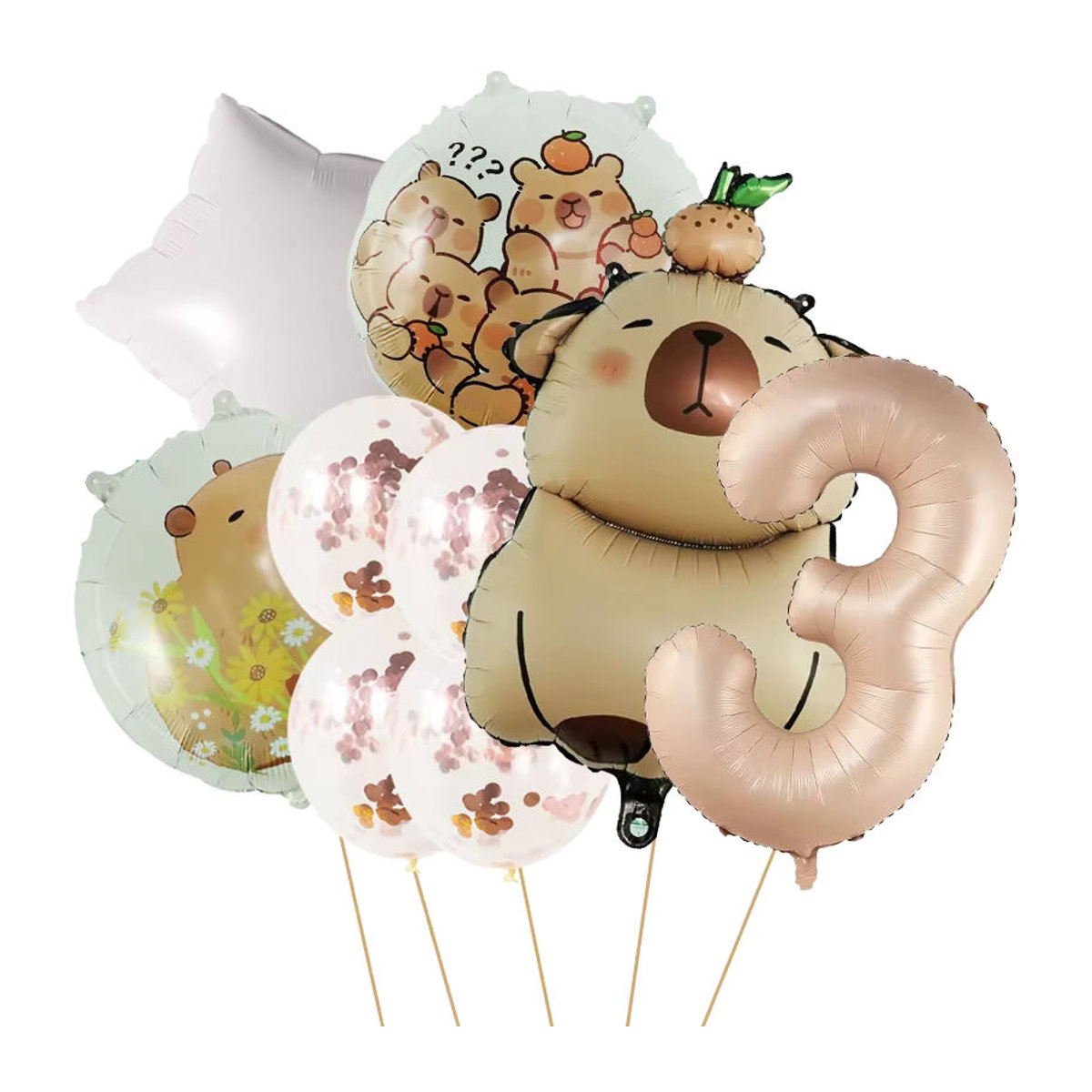 9er Set Capybara Cartoon Aluminiumfolienballons in Beige für Kindergeburtstage und Babypartys - Bild 2