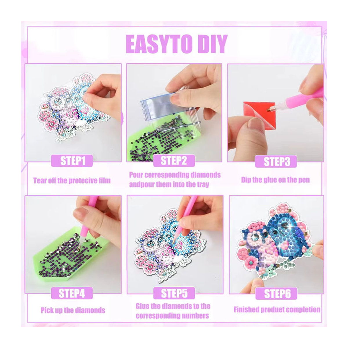9er Set DIY Diamantmalerei Eulen-Design als bunte Kühlschrankmagnete aus Kunststoff - Bild 3