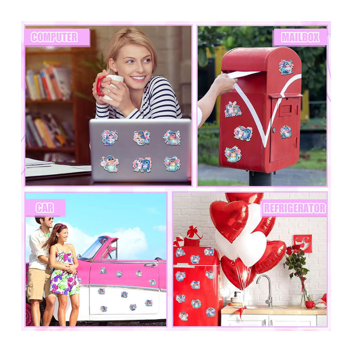 9er Set DIY Diamantmalerei Eulen-Design als bunte Kühlschrankmagnete aus Kunststoff - Bild 5