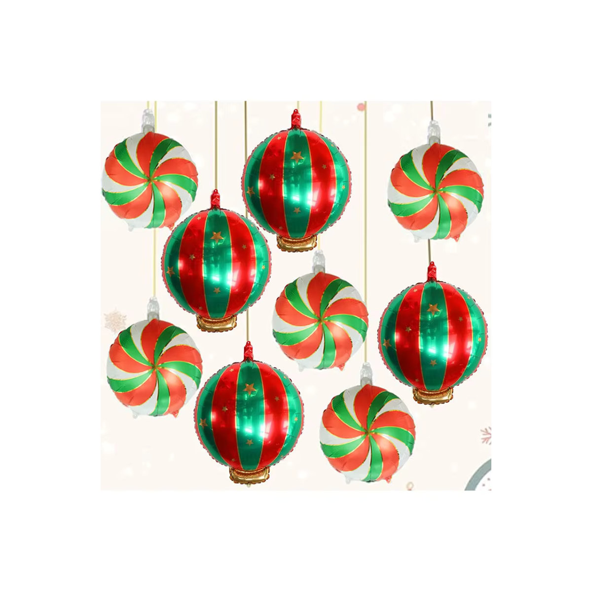 9er Set LQVYI Weihnachts Luftballons in Lutscher-Optik aus Aluminiumfolie, mehrfarbig und rund, hängende Partydekoration für Weihnachten und Neujahr - Bild 3