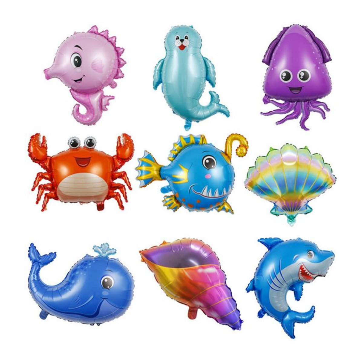 9er Set Mini Meeresbewohner Luftballons von LQZZY in Mehrfarbig für deine Meeres-Themenparty und Kindergeburtstage mit Hai, Hummer, Oktopus und Fisch - Bild 1