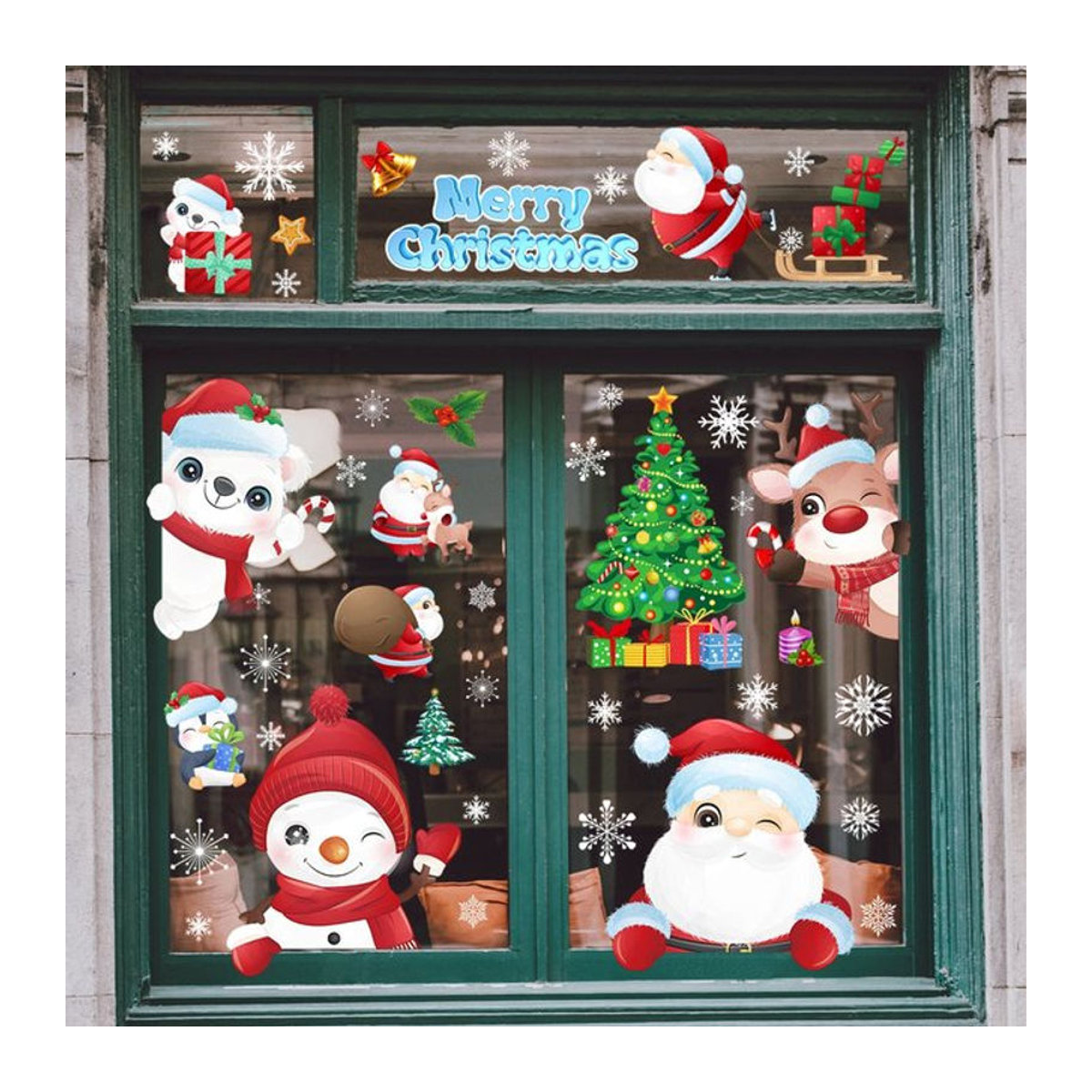 9er Set Weihnachts Fenster Aufkleber mit Santa Claus Motiven in Mehrfarbig - Bild 1