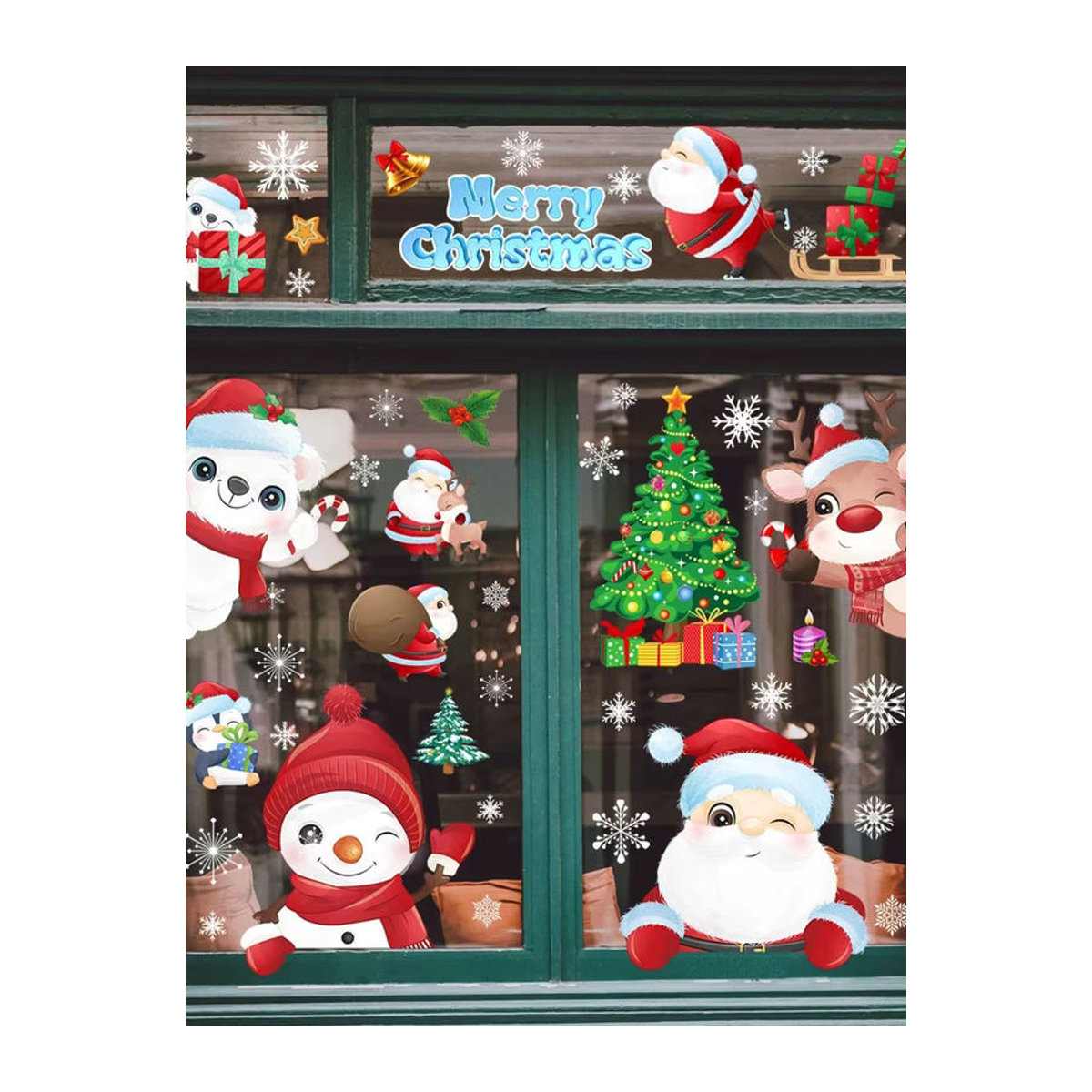 9er Set Weihnachts Fenster Aufkleber mit Santa Claus Motiven in Mehrfarbig - Bild 2
