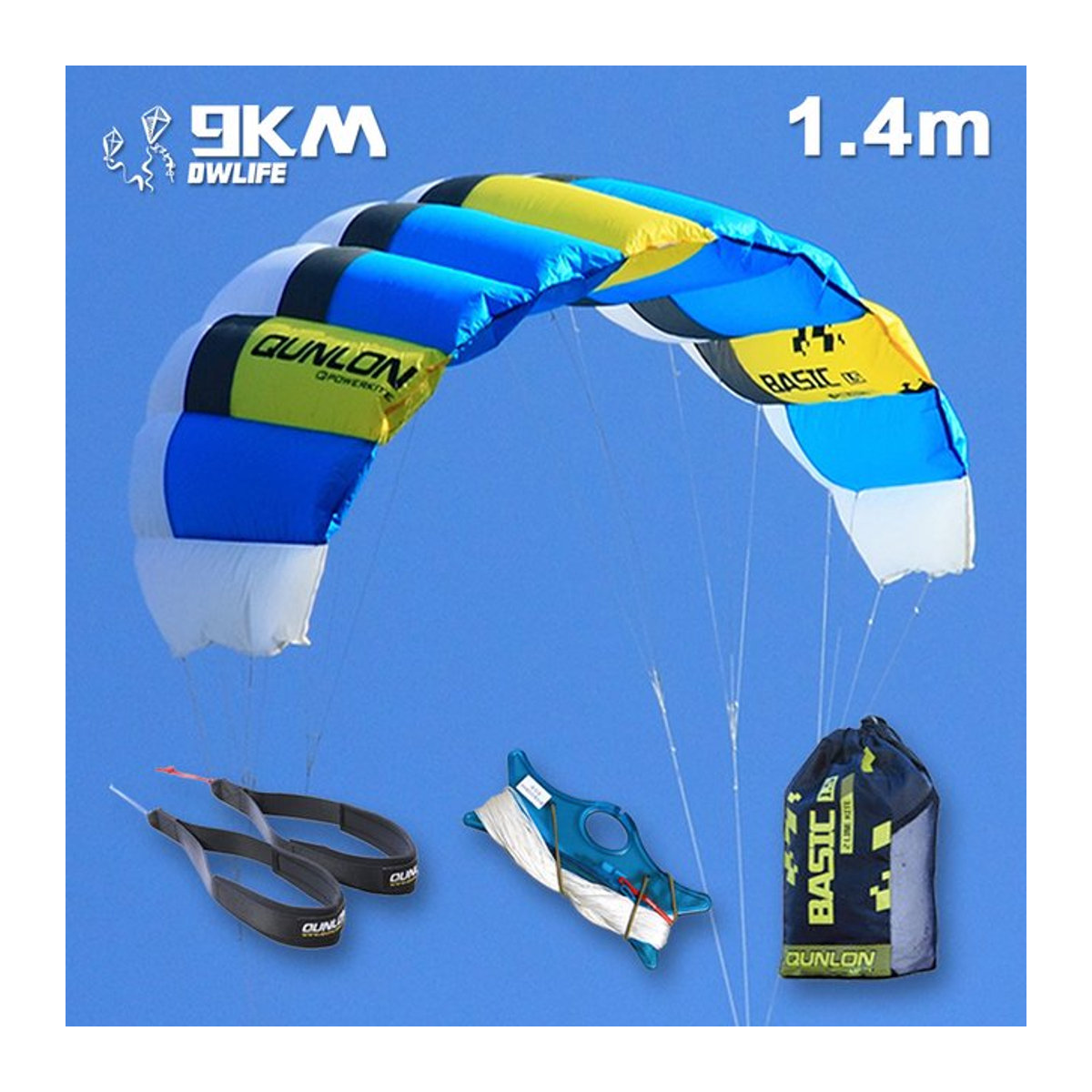 9KM 2-Linien-Parafoil-Drachen-Set professioneller Traktionstrainer für Anfänger inklusive Handschlaufe, Dyneema-Linie und Tasche, Fläche: 0,6 bis 1,5 m² - Bild 1