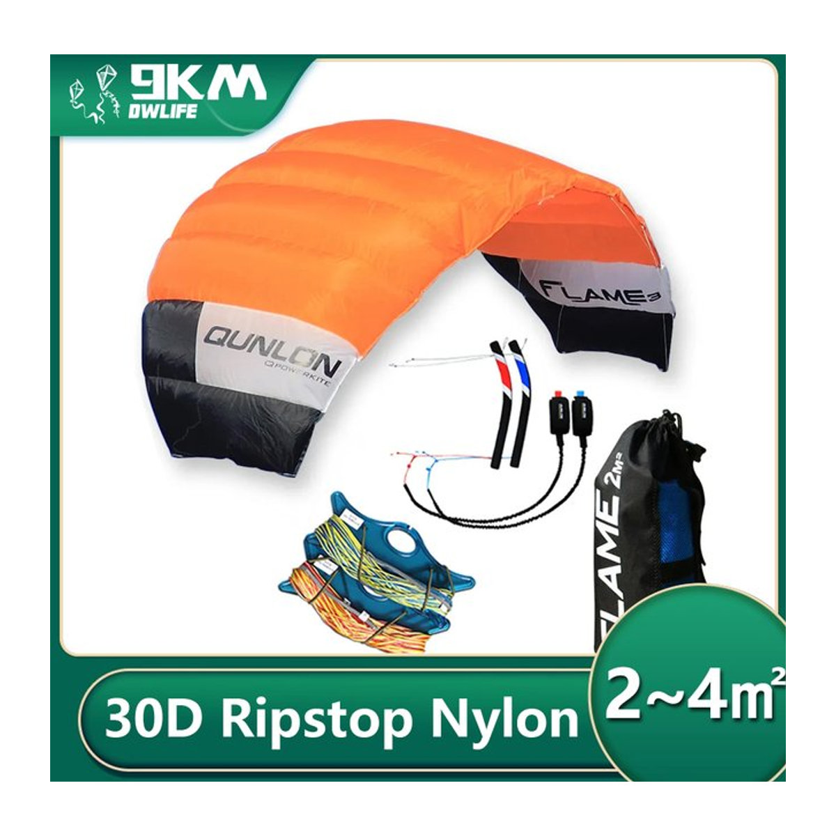 9KM DWLIFE 4-Linien Power-Trainer Drachen mit Dyneema-Fluglinien und Tasche, professioneller Traktionsdrachen mit 20 m Leinen - Bild 1