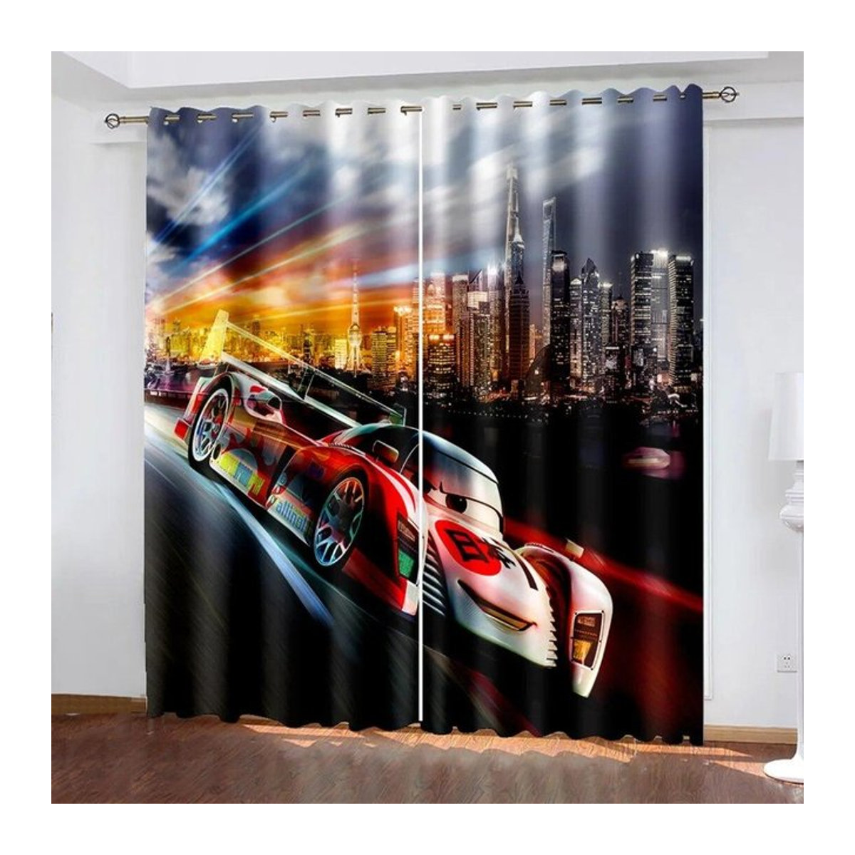 A Family Of Home Textiles 3D-Vorhang mit Sport-Rennwagen-Druck, 2er-Set, mehrfarbig, Breite: 50 cm, Höhe: 130 cm - Bild 1