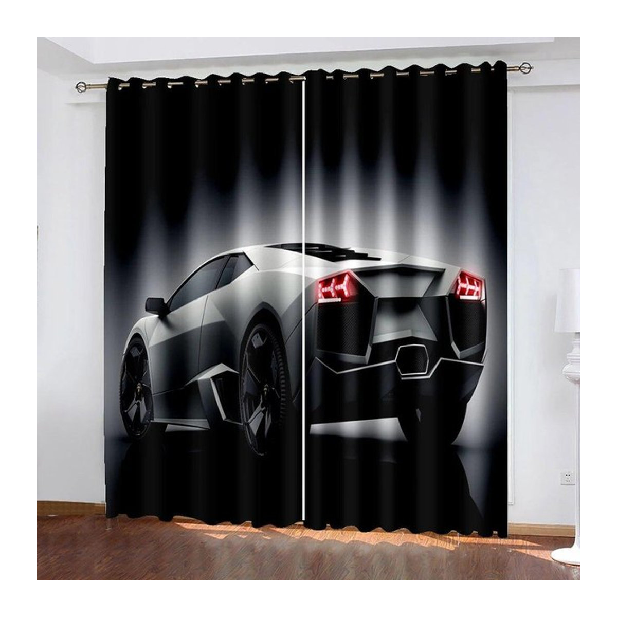 A Family Of Home Textiles 3D-Vorhang mit Sport-Rennwagen-Druck, 2er-Set, Schwarz, Breite: 50 cm, Höhe: 160 cm pro Paneel - Bild 1