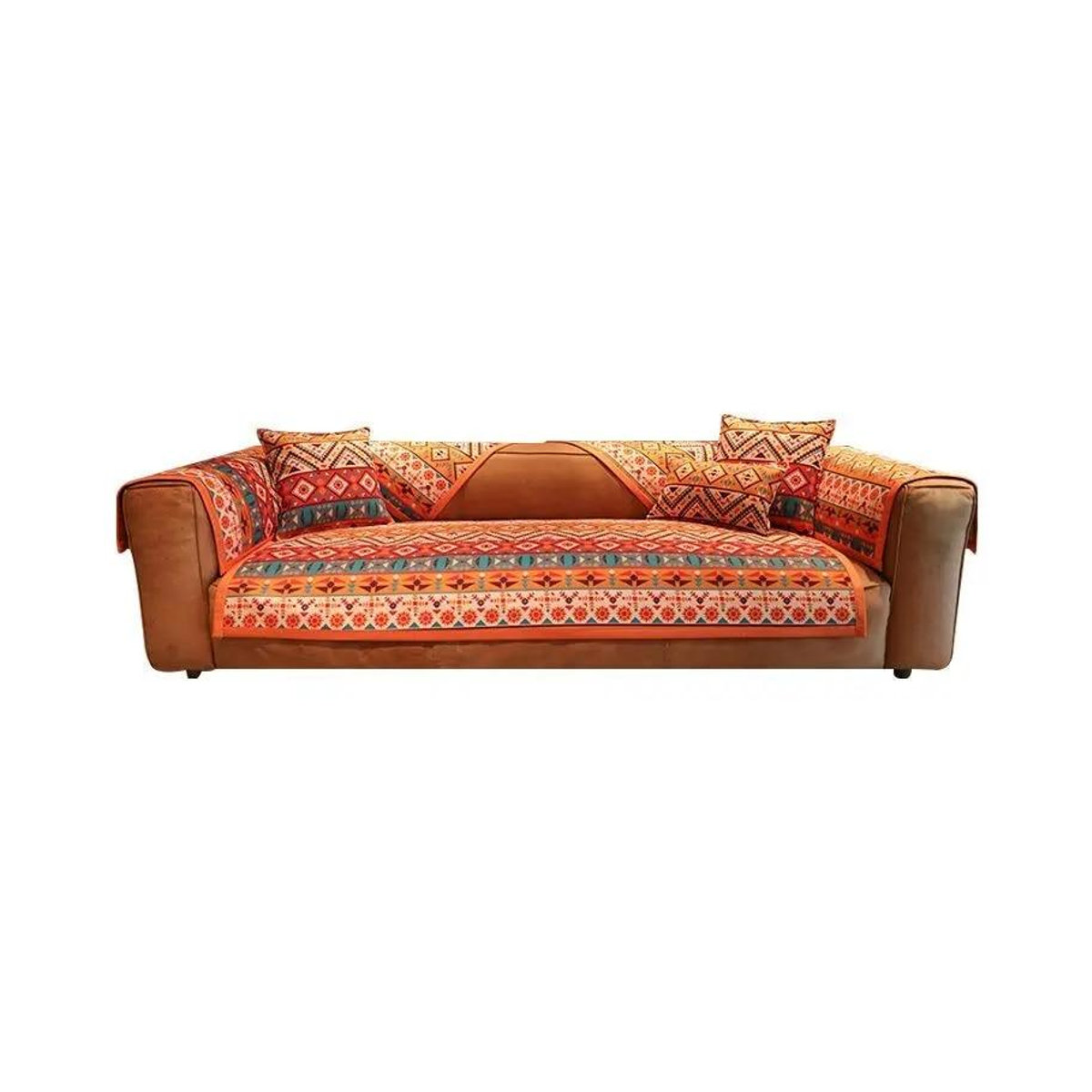 A Family Of Home Textiles Bömisches Chenille Sofakissen Rückenlehne Handtuch mit geometrischem Muster in Orange, B: 90 cm, H: 70 cm - Bild 2