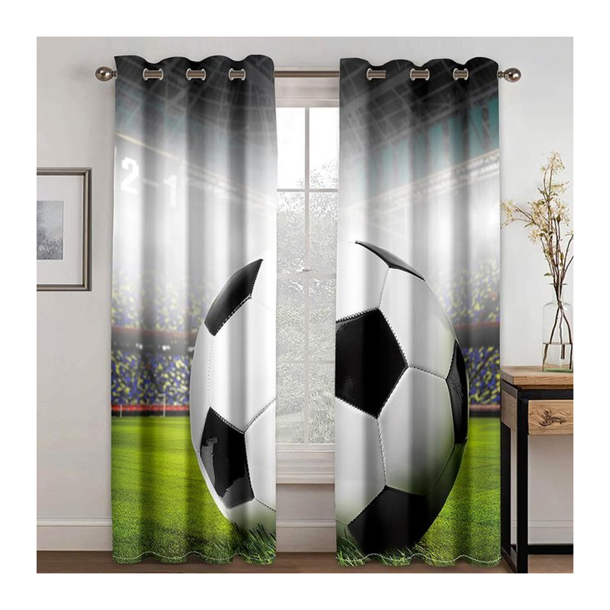 A Family Of Home Textiles Fenstervorhänge mit 3D-Fußballserie-Muster für Kinderzimmer und Wohnzimmer, mehrfarbig, H x B: 130 x 100 cm - Bild 1