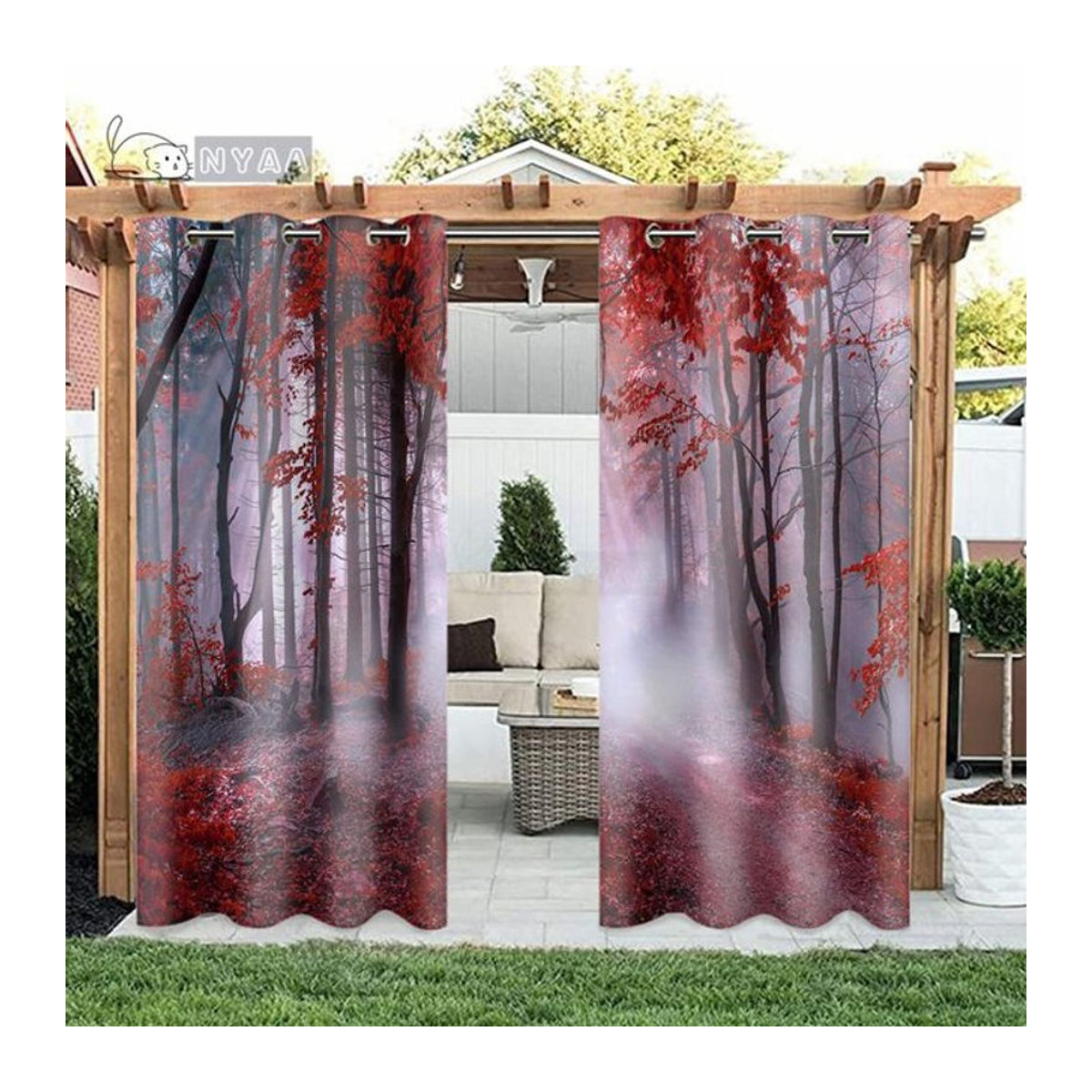 A Family Of Home Textiles Gartenvorhang Set Grün Natur Motiv für Pavillon Balkon und Fenster, 2er Pack, Breite: 110 cm, Höhe: 240 cm - Bild 1