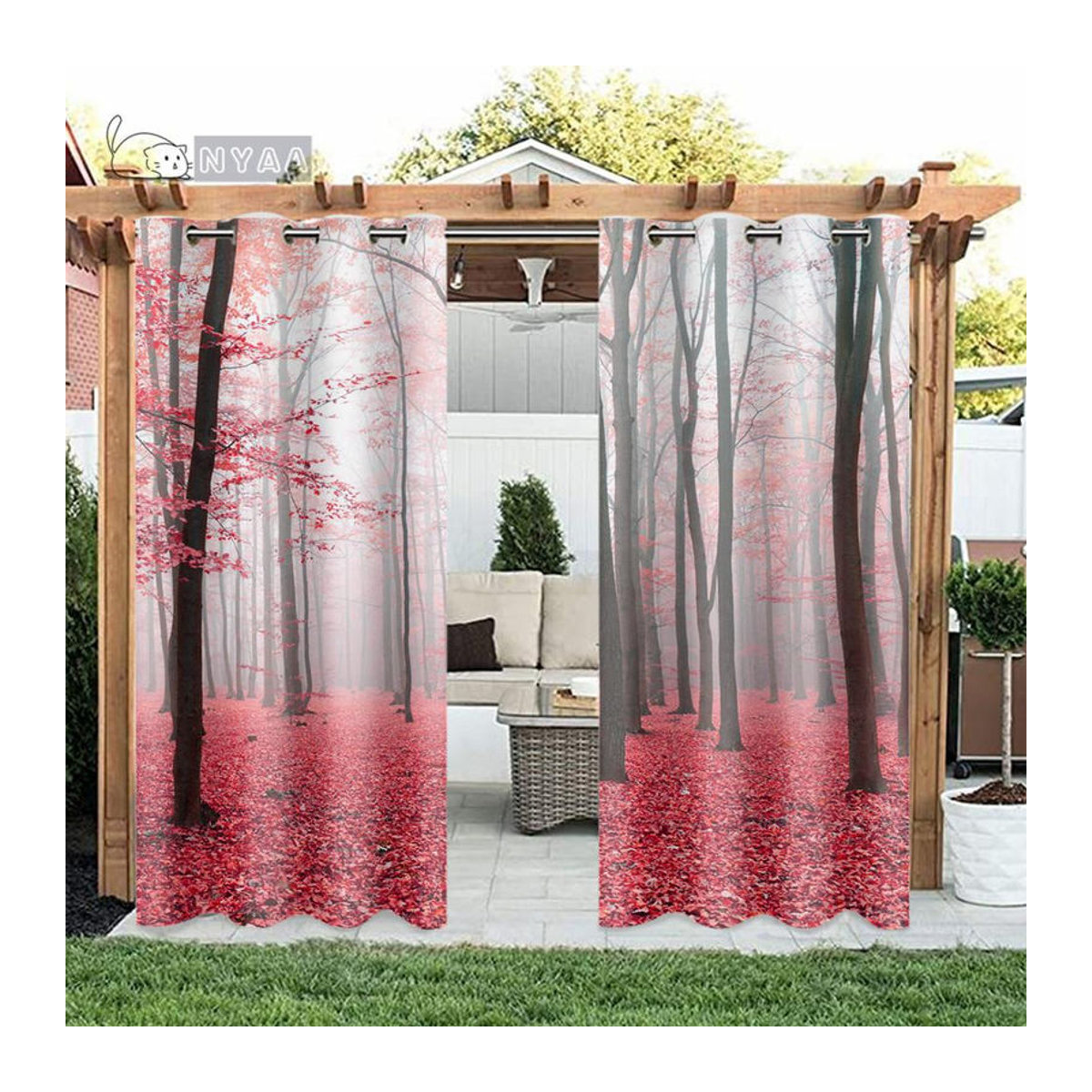 A Family Of Home Textiles Gartenvorhang Set Grün Natur Motiv für Pavillon Balkon und Fenster, 2er Pack, Breite: 110 cm, Höhe: 240 cm - Bild 2