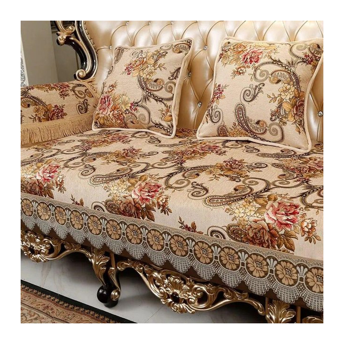 A Family Of Home Textiles Luxus-Sofabezug mit Jacquard-Stickerei in Beige, Armlehnen-Schutzhülle, Breite: 65 cm, Höhe: 65 cm - Bild 1