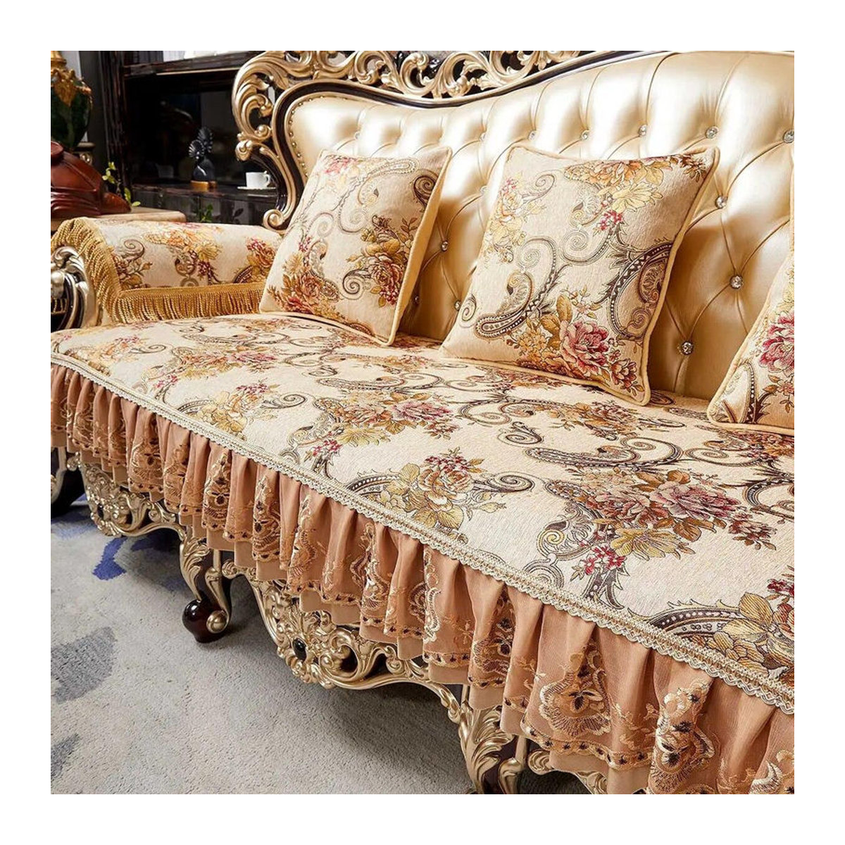 A Family Of Home Textiles Luxus-Sofabezug mit Jacquard-Stickerei in Beige, Armlehnen-Schutzhülle, Breite: 65 cm, Höhe: 65 cm - Bild 2