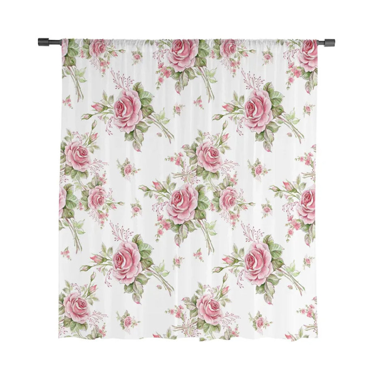 A Family Of Home Textiles Romantische Luxus-Tüll-Vorhänge aus Chiffon in Rosa und Weiß, durchsichtige Volant-Vorhänge für Wohnzimmer, Küche und Schlafzimmer, B/H: 135 x 114 cm (2 Stück) - Bild 4