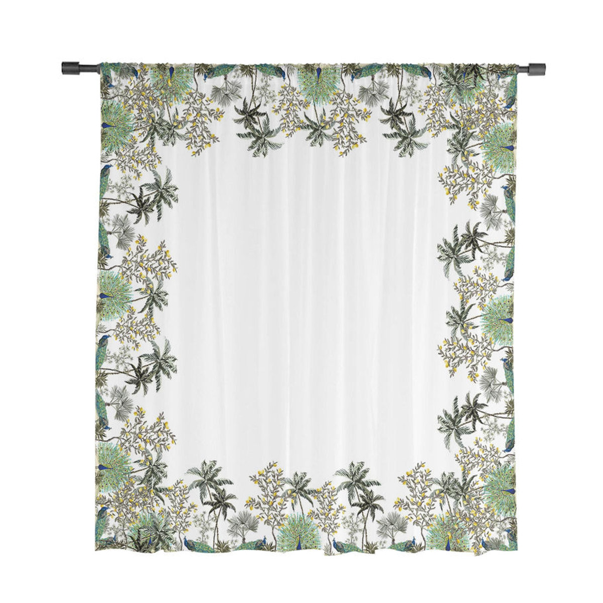 A Family Of Home Textiles Sheer Fenster Vorhang mit Tropischem Palmen- und Kokospalmen-Design in Weiß, B: 135 cm, H: 114 cm - Bild 4