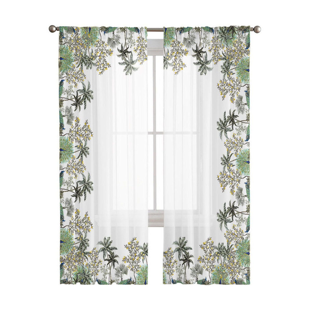 A Family Of Home Textiles Sheer Fenster Vorhang mit Tropischem Palmen- und Kokospalmen-Design in Weiß, B: 135 cm, H: 114 cm - Bild 5
