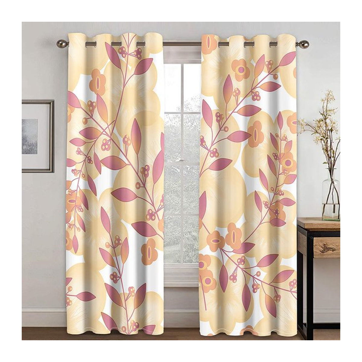A Family Of Home Textiles Sonnenschutzvorhang mit Blätter- und Blumenmuster im Retro-Stil, Digitaldruck, mehrfarbig, H 240 cm x B 220 cm - Bild 1