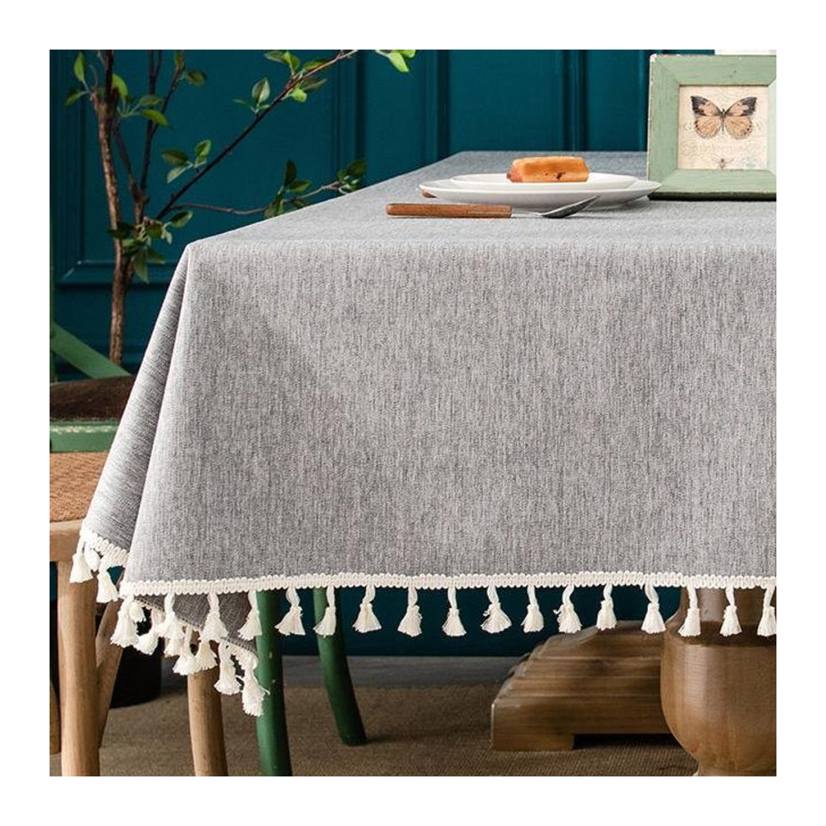 A Family Of Home Textiles Tischdecke aus Baumwolle und Leinen, wasserdicht und fleckabweisend, Rechteckig, Grau, B/T/H: 140 x 200 cm - Bild 1
