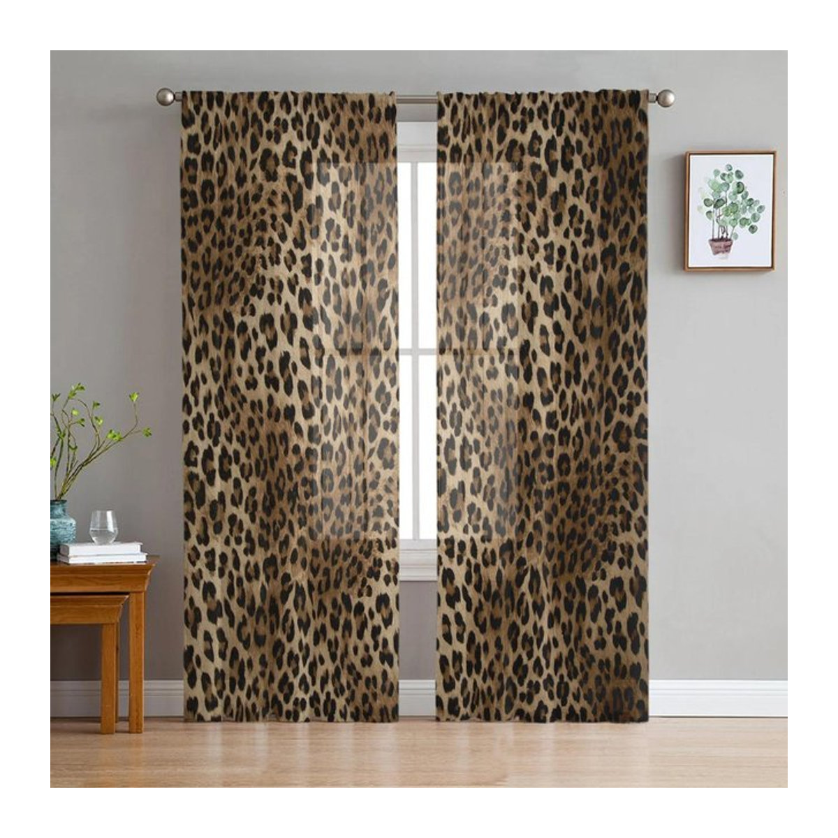 A Family Of Home Textiles Transparente Tüllvorhänge mit Leopardenmuster in Braun, Breite: 135 cm, Höhe: 114 cm - Bild 1