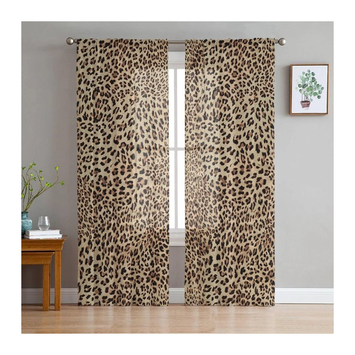 A Family Of Home Textiles Transparente Tüllvorhänge mit Leopardenmuster in Braun, Breite: 135 cm, Höhe: 137 cm, 2er-Set - Bild 1