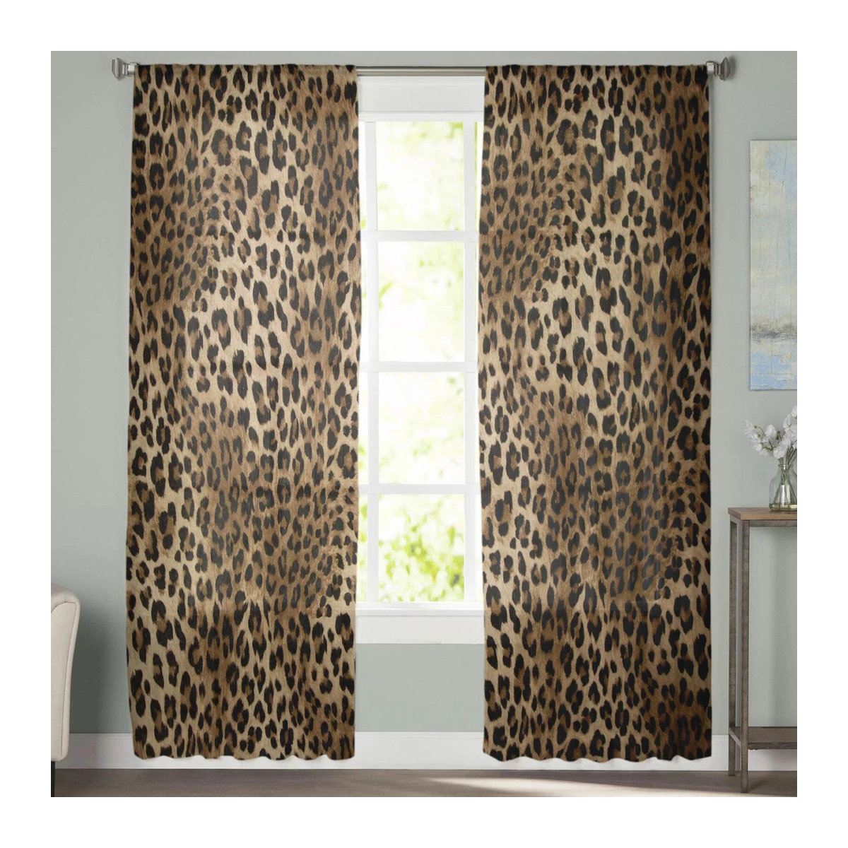 A Family Of Home Textiles Transparente Tüllvorhänge mit Leopardenmuster in Braun, Breite: 135 cm, Höhe: 274 cm - Bild 1