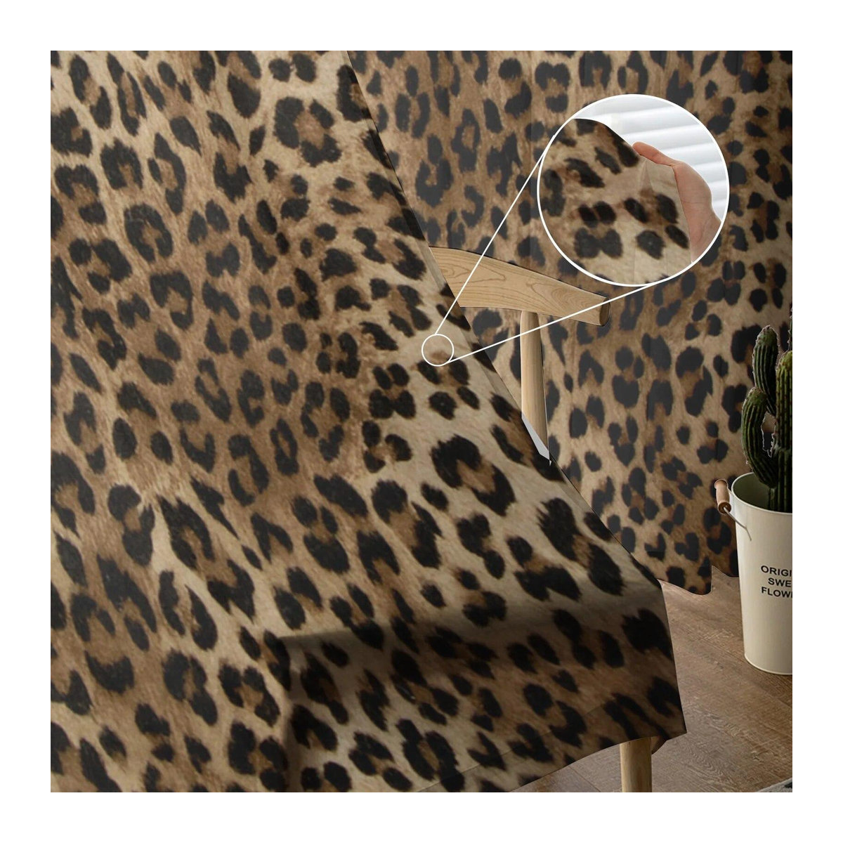 A Family Of Home Textiles Transparente Tüllvorhänge mit Leopardenmuster in Braun für Wohnzimmer und Schlafzimmer B: 135 cm, H: 114 cm - Bild 3