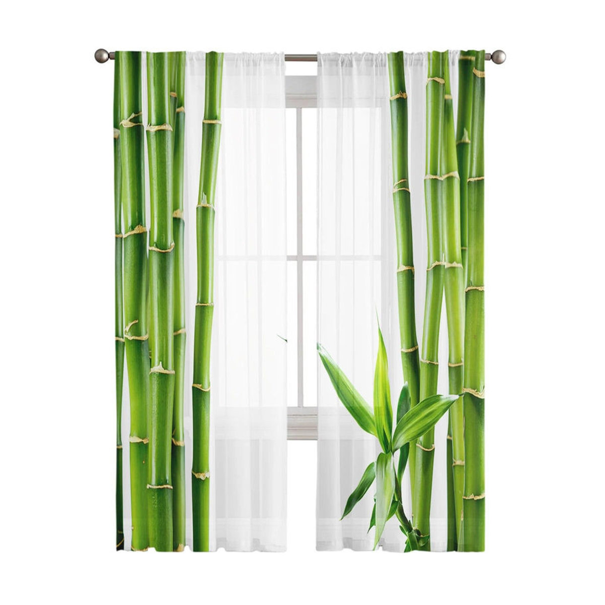 A Family Of Home Textiles Voile-Fenstervorhänge in Grün mit Bambus-Zen-Design, B: 135 cm, H: 160 cm - Bild 2