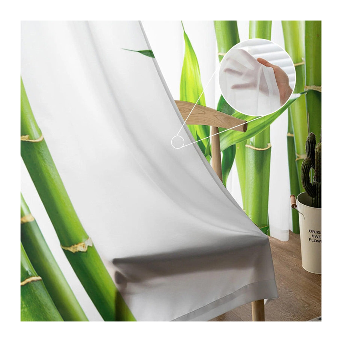 A Family Of Home Textiles Voile-Fenstervorhänge in Grün mit Bambus-Zen-Design, B: 135 cm, H: 160 cm - Bild 3