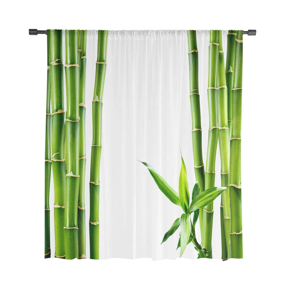 A Family Of Home Textiles Voile-Fenstervorhänge in Grün mit Bambus-Zen-Design, B: 135 cm, H: 160 cm - Bild 4