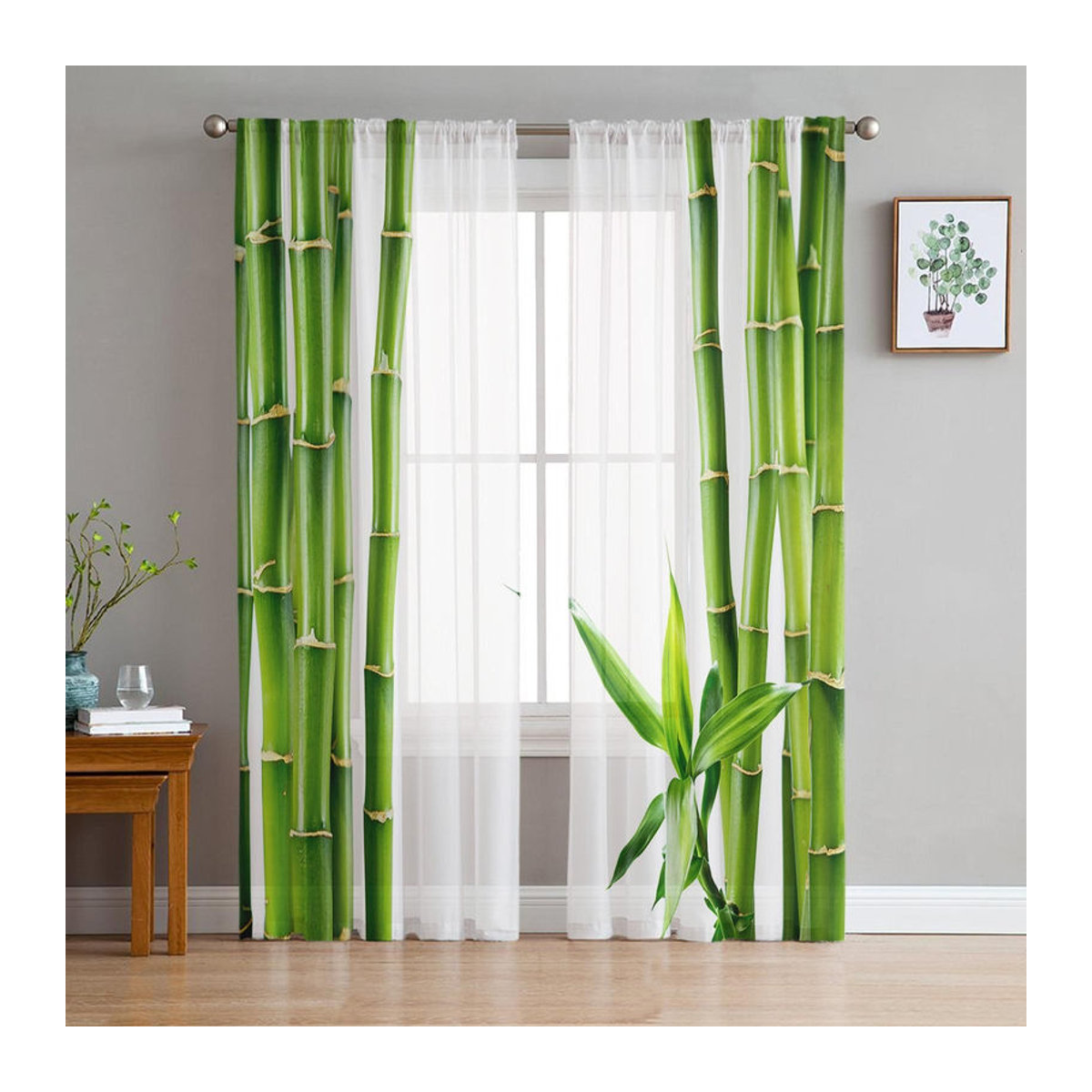 A Family Of Home Textiles Voile-Fenstervorhänge in Grün mit Bambus-Zen-Design, B: 135 cm, H: 160 cm - Bild 6